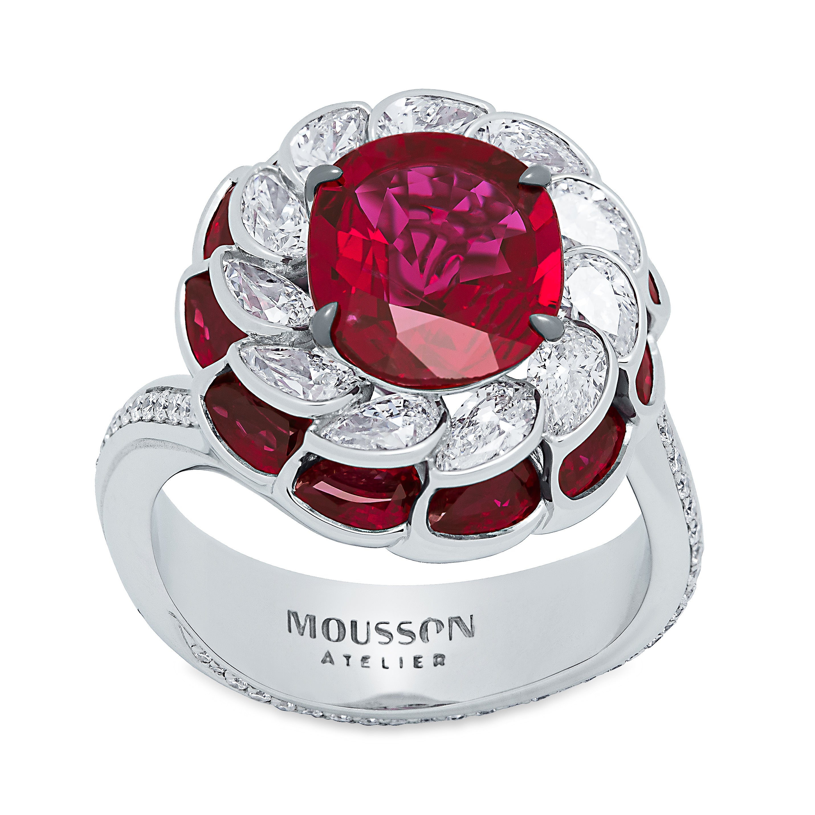Ruby, Diamonds 18K White Gold Ring, R 0119-0
