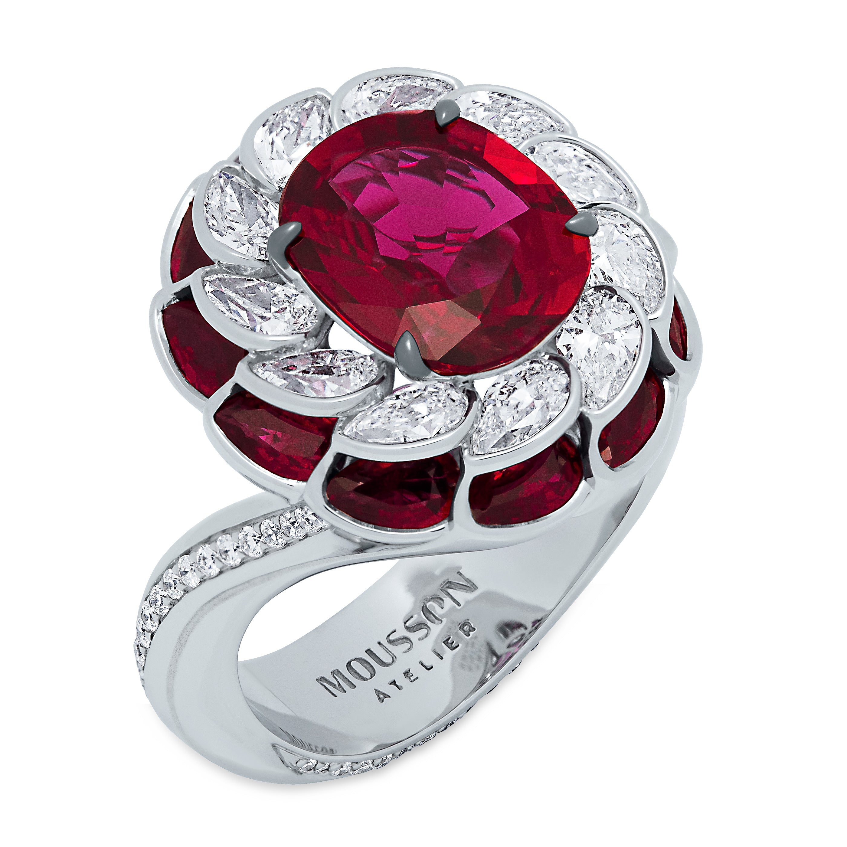Ruby, Diamonds 18K White Gold Ring, R 0119-0