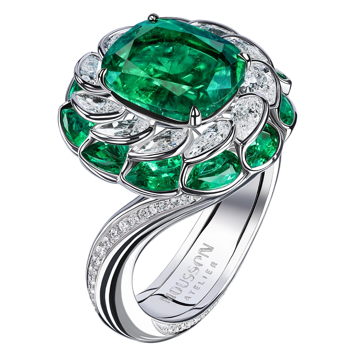 Emeralds, Diamonds 18K White Gold Ring, R 0119-0