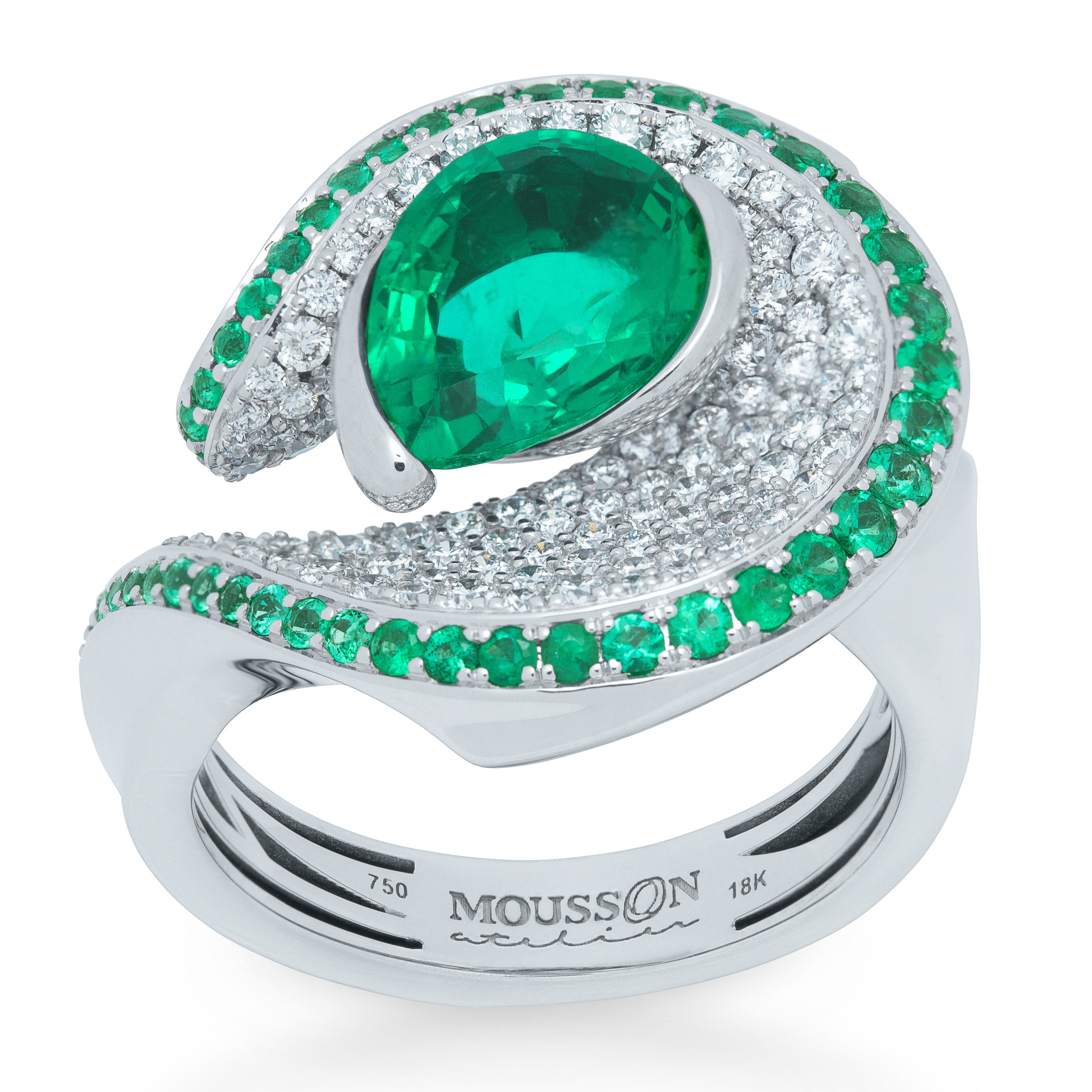 Emerald, Diamonds 18K White Gold Ring, R 0120-0