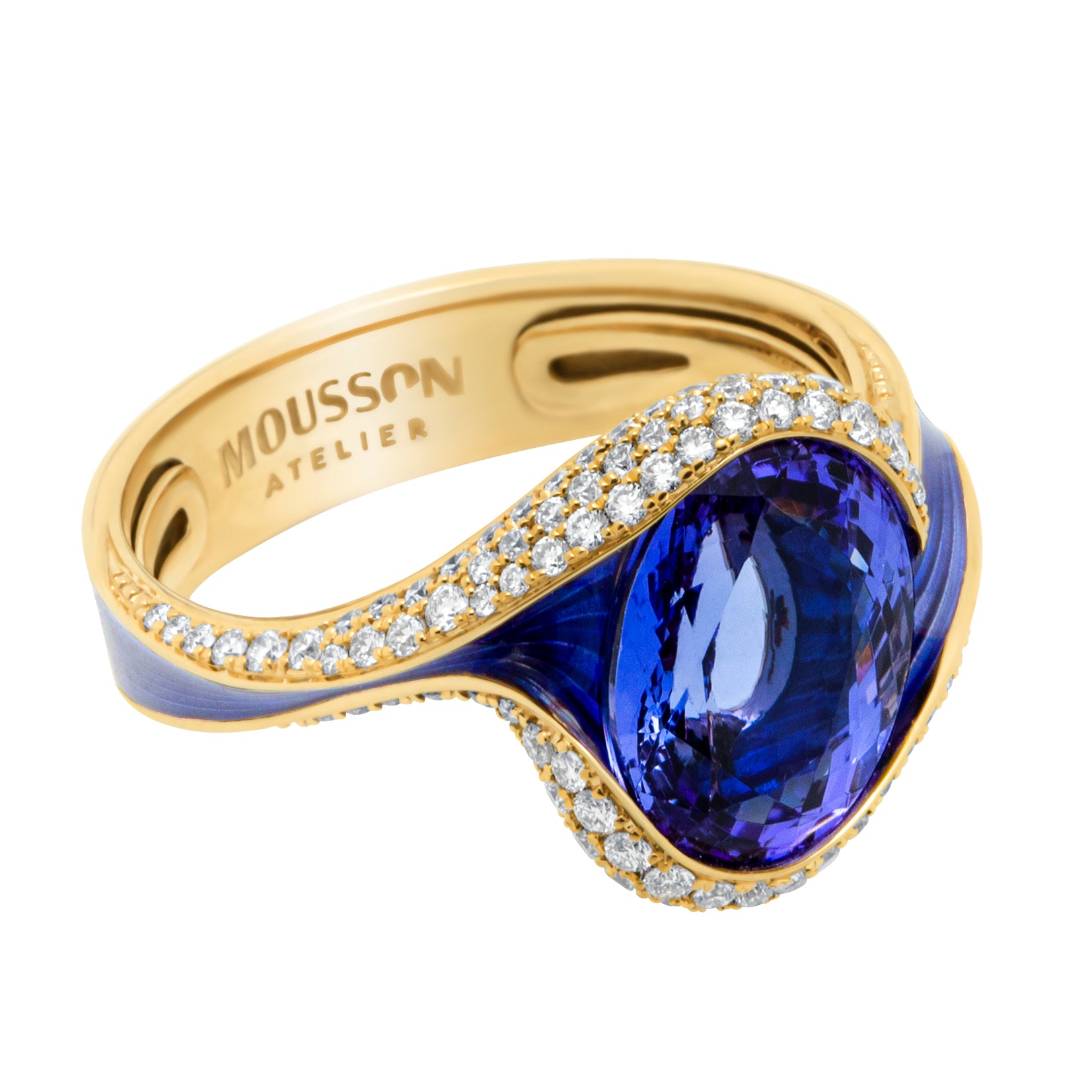 Tanzanite, Diamonds 18K Yellow Gold, Enamel Ring, R 0123-0