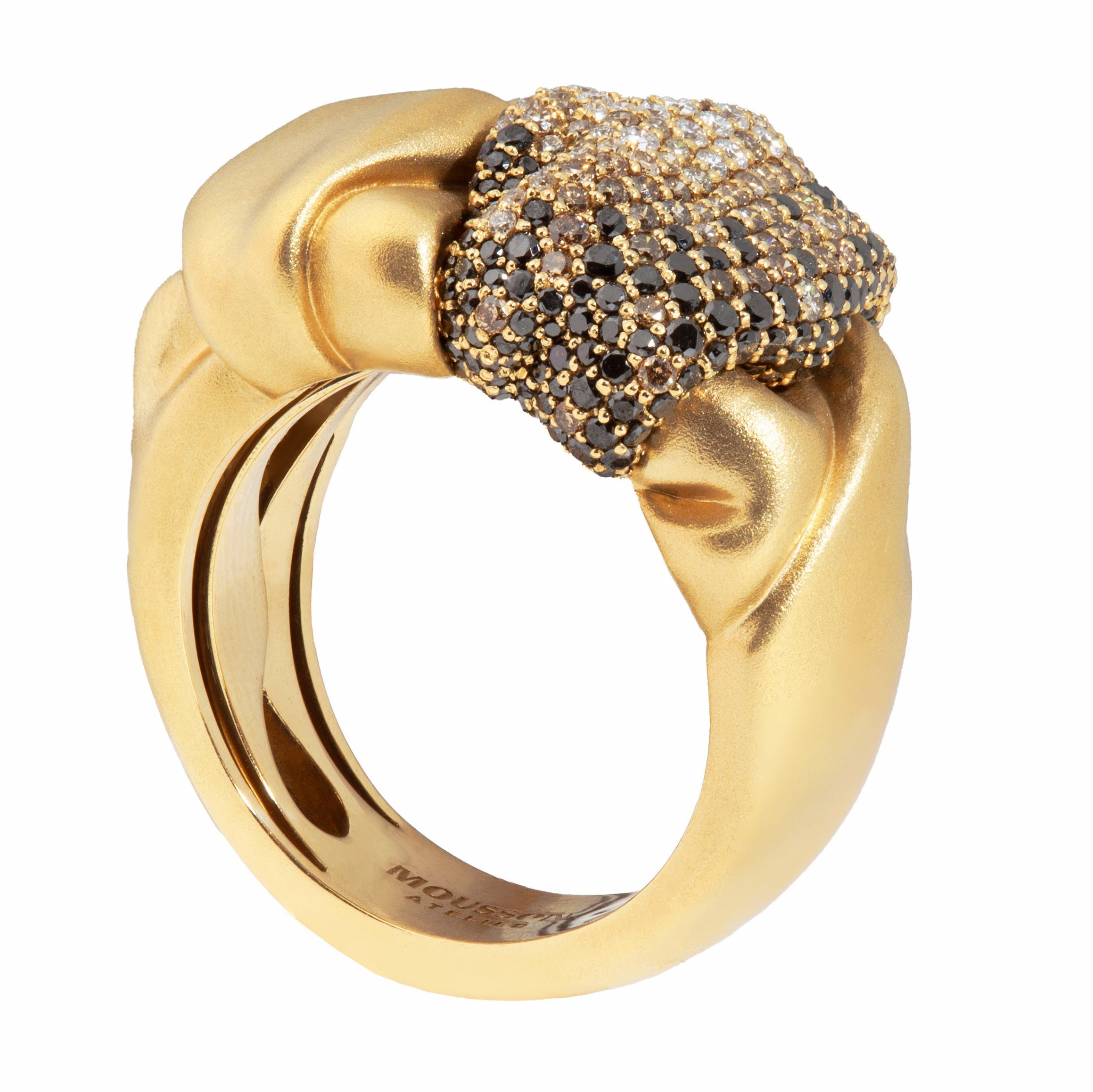 White, Champagne and Black Diamonds 18K Yellow Gold Ring, R 0132-2