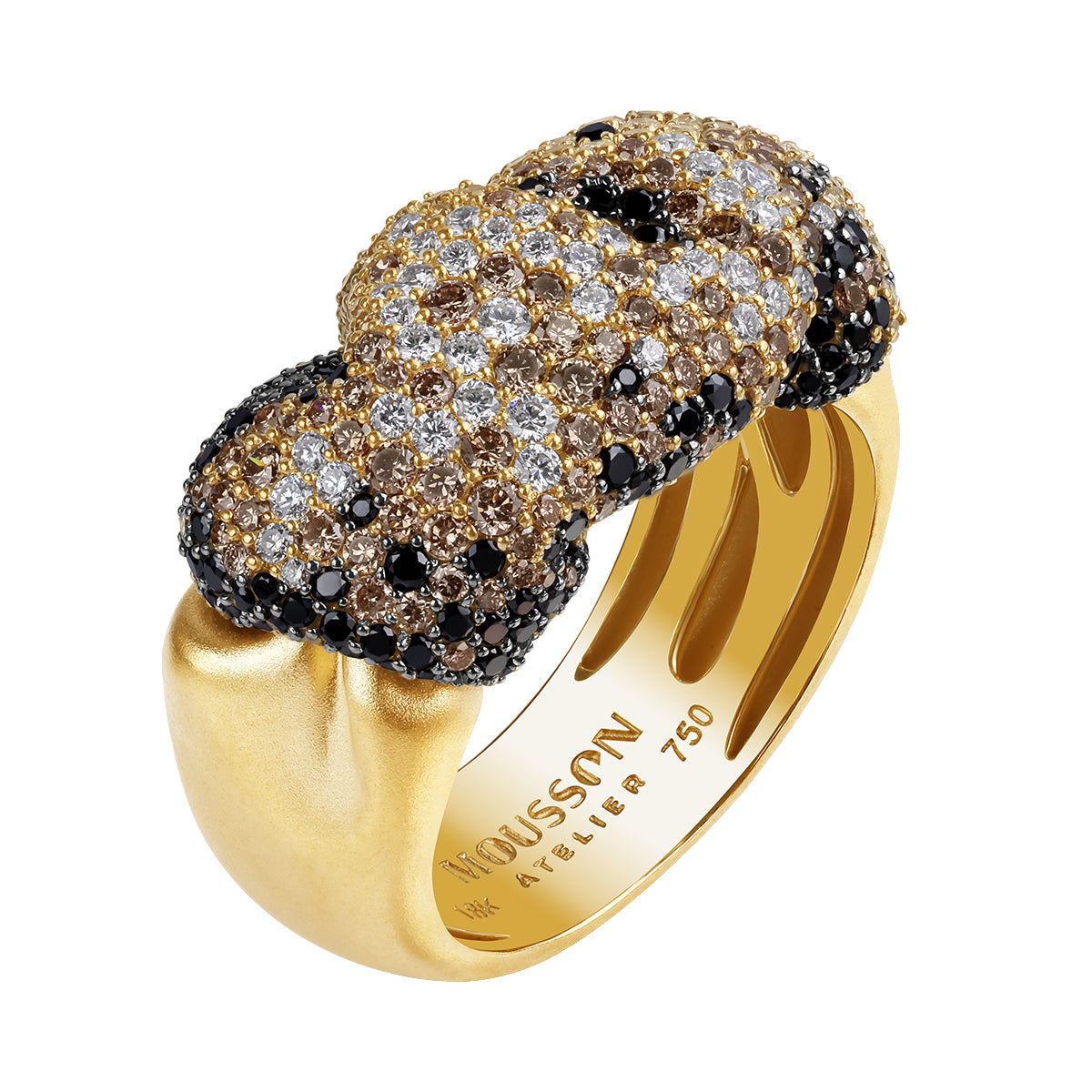White, Black and Champagne Diamonds 18K Yellow Gold Ring, R 0132-3