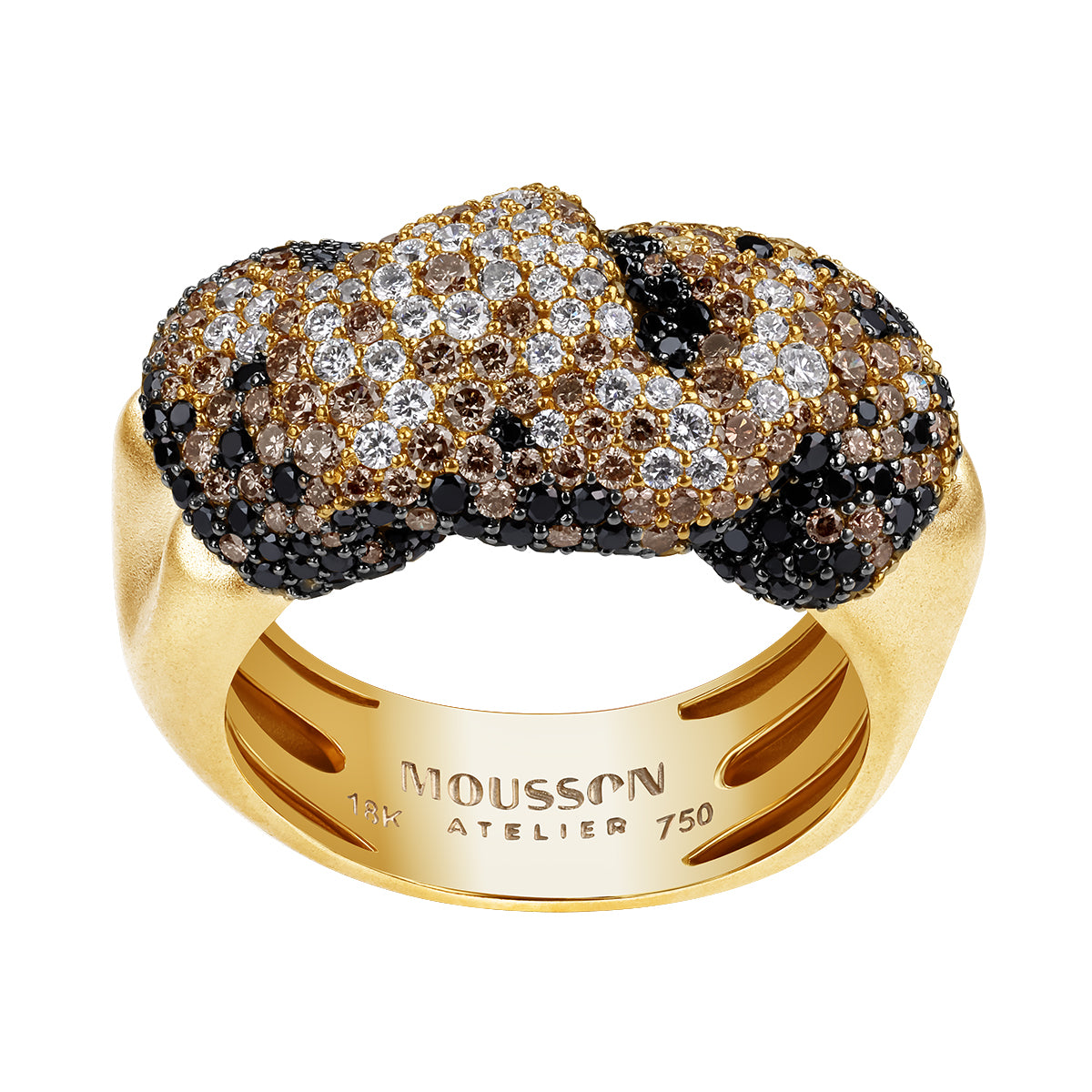 White, Black and Champagne Diamonds 18K Yellow Gold Ring, R 0132-3