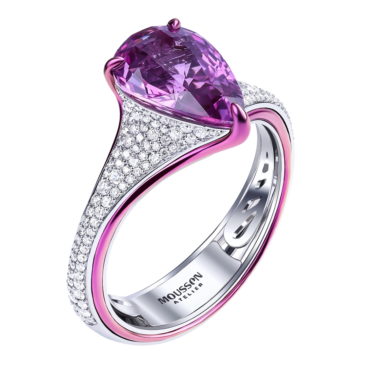 Pink Sapphire, Diamonds 18K White Gold Titanium Ring, R 0141-10