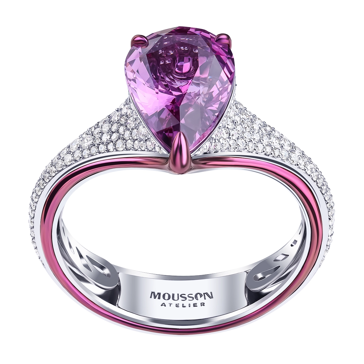 Pink Sapphire, Diamonds 18K White Gold Titanium Ring, R 0141-10