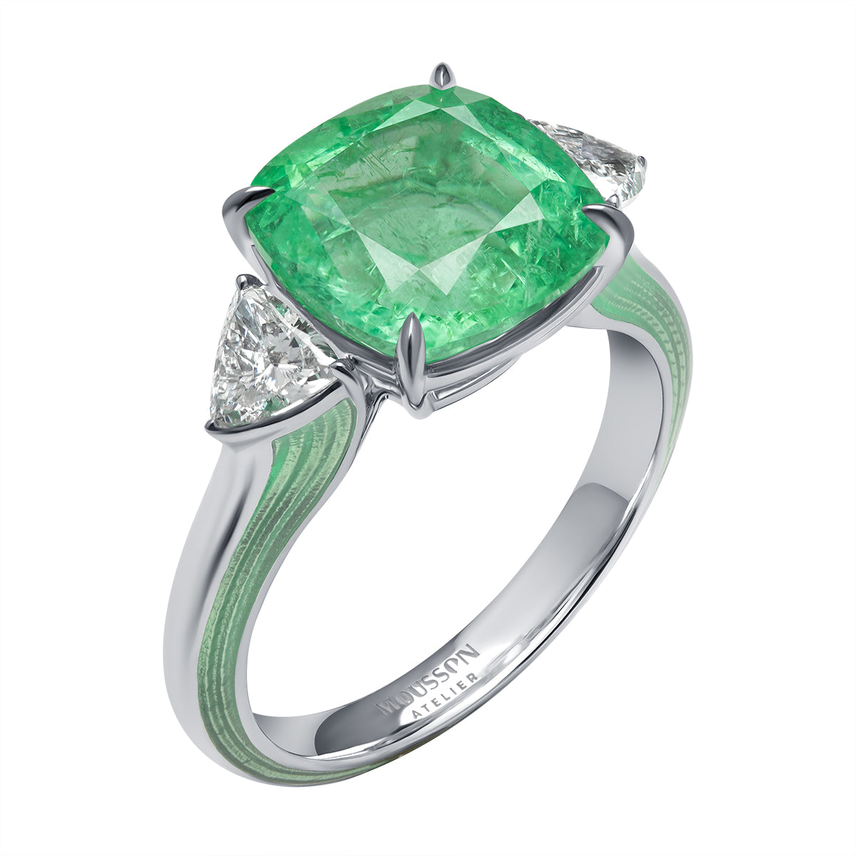 Tourmaline Paraiba, Diamonds, Enamel 18K White Gold Ring, R 0142-100