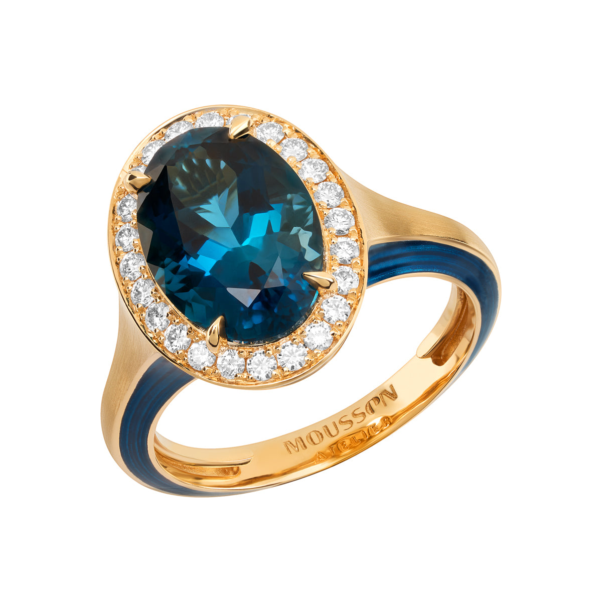 Topaz, Diamonds, Enamel 18K Yellow Gold Ring, R 0143-01