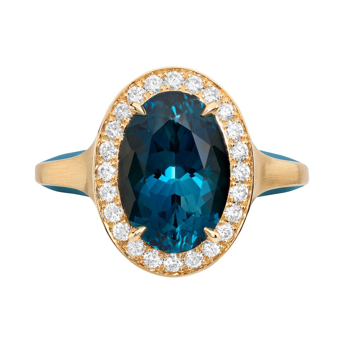 Topaz, Diamonds, Enamel 18K Yellow Gold Ring, R 0143-01