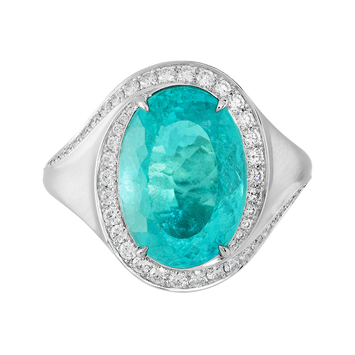 Tourmaline Paraiba, Diamonds, Enamel 18K White Gold Ring, R 0143-09