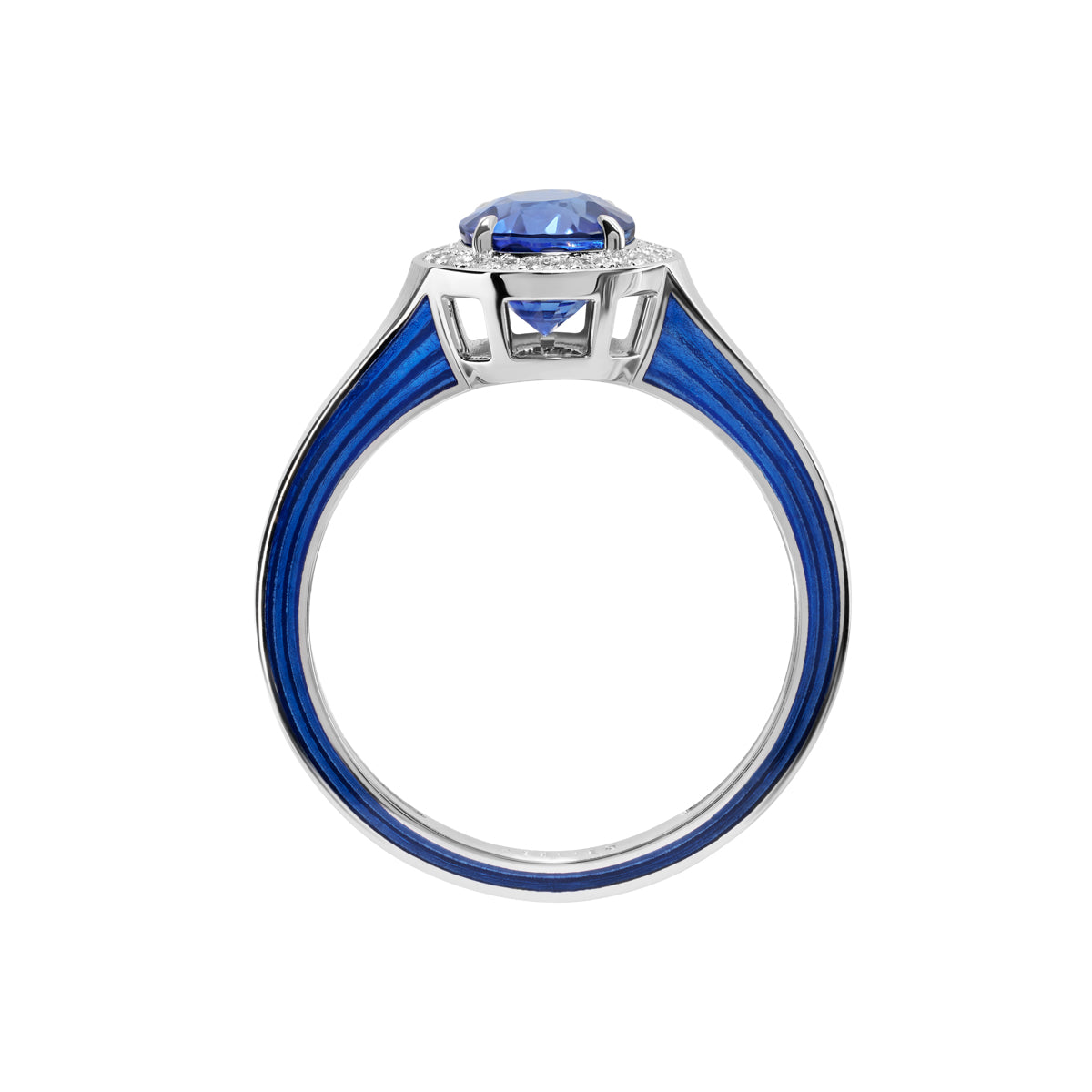 Blue Sapphire, Diamonds, Enamel 18K White Gold Ring, R 0143-0