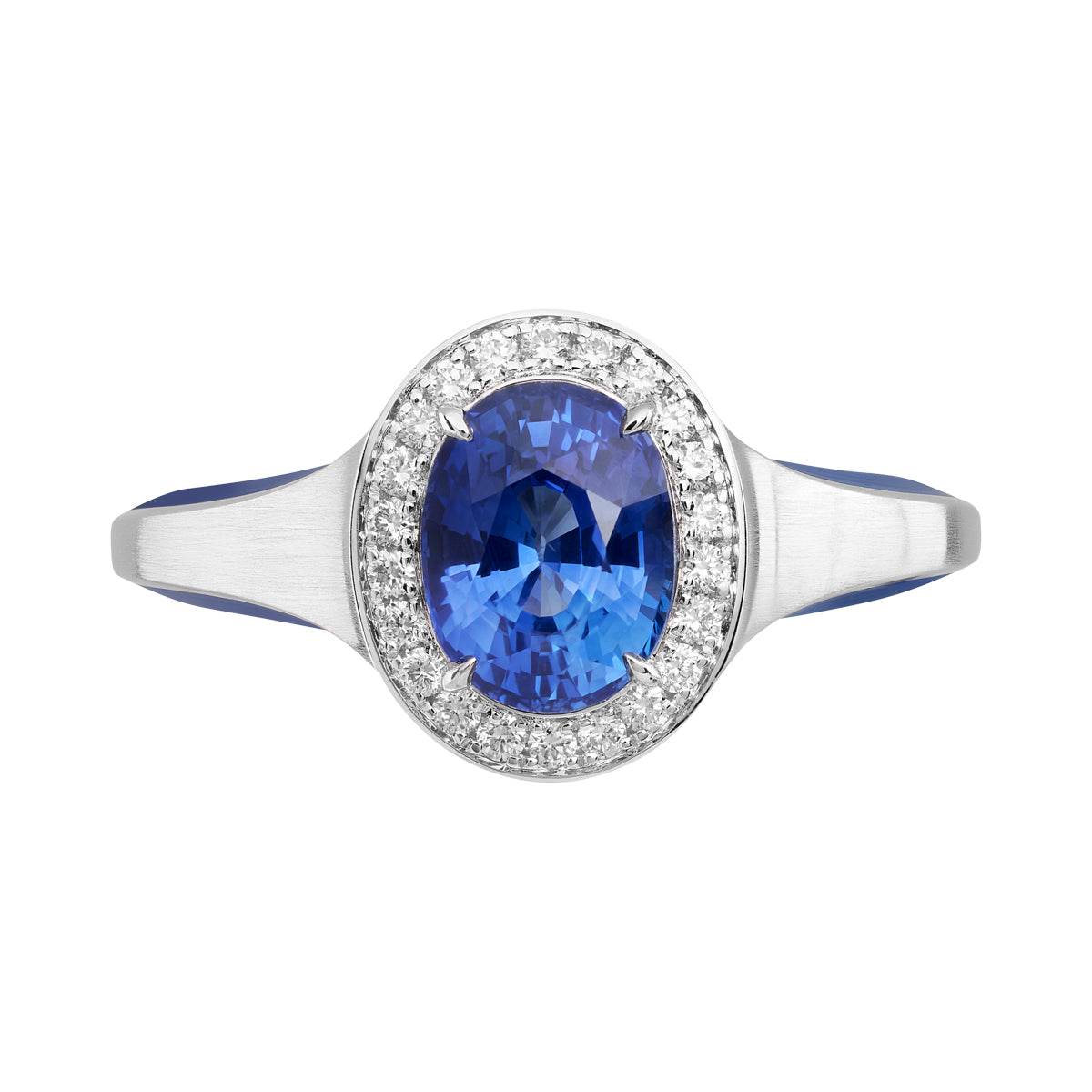 Blue Sapphire, Diamonds, Enamel 18K White Gold Ring, R 0143-0