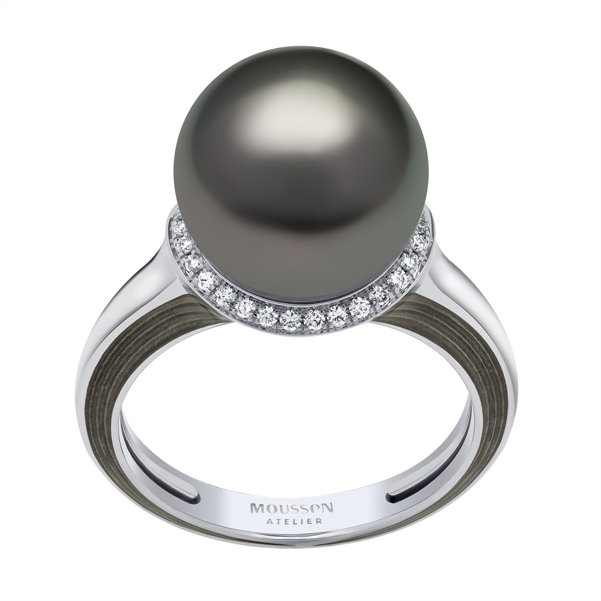 Tahiti Pearl, Diamonds, Enamel 18K White Gold Ring, R 0143-4