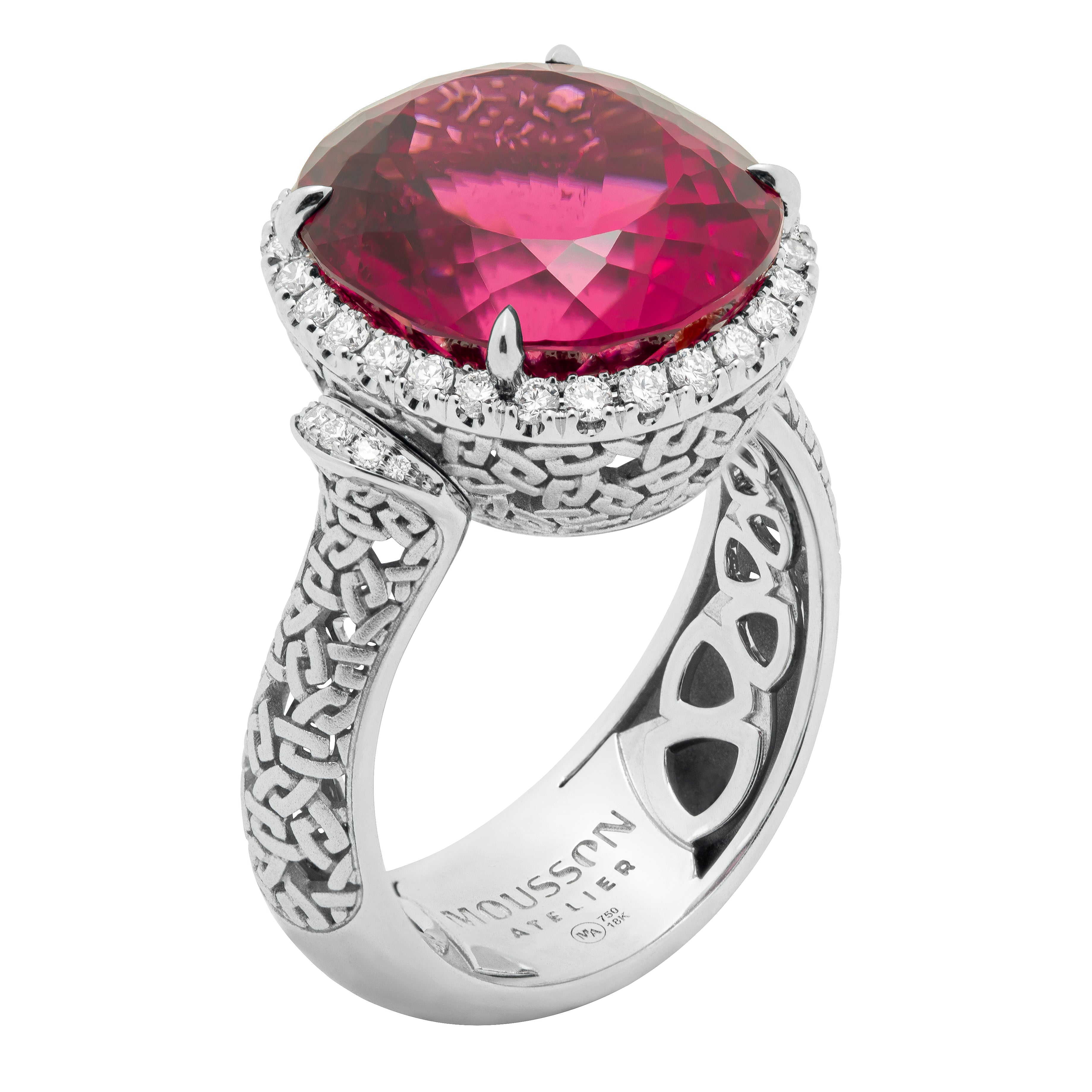 Rubellite, Diamonds 18K White Gold Ring, R 0144-1