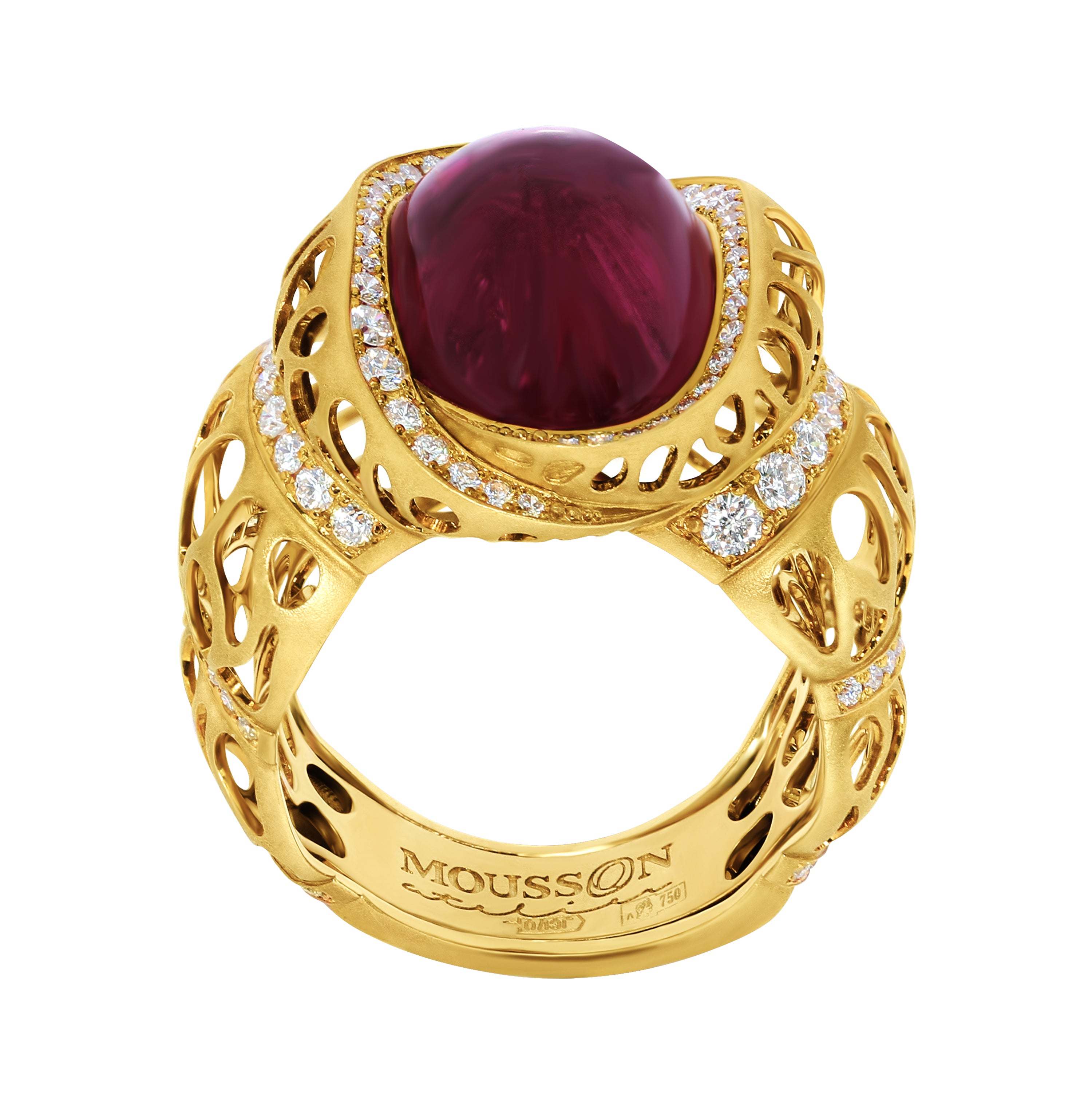 R 0161-0, 18K Yellow Gold, Rubellite Tourmaline, Diamonds Ring