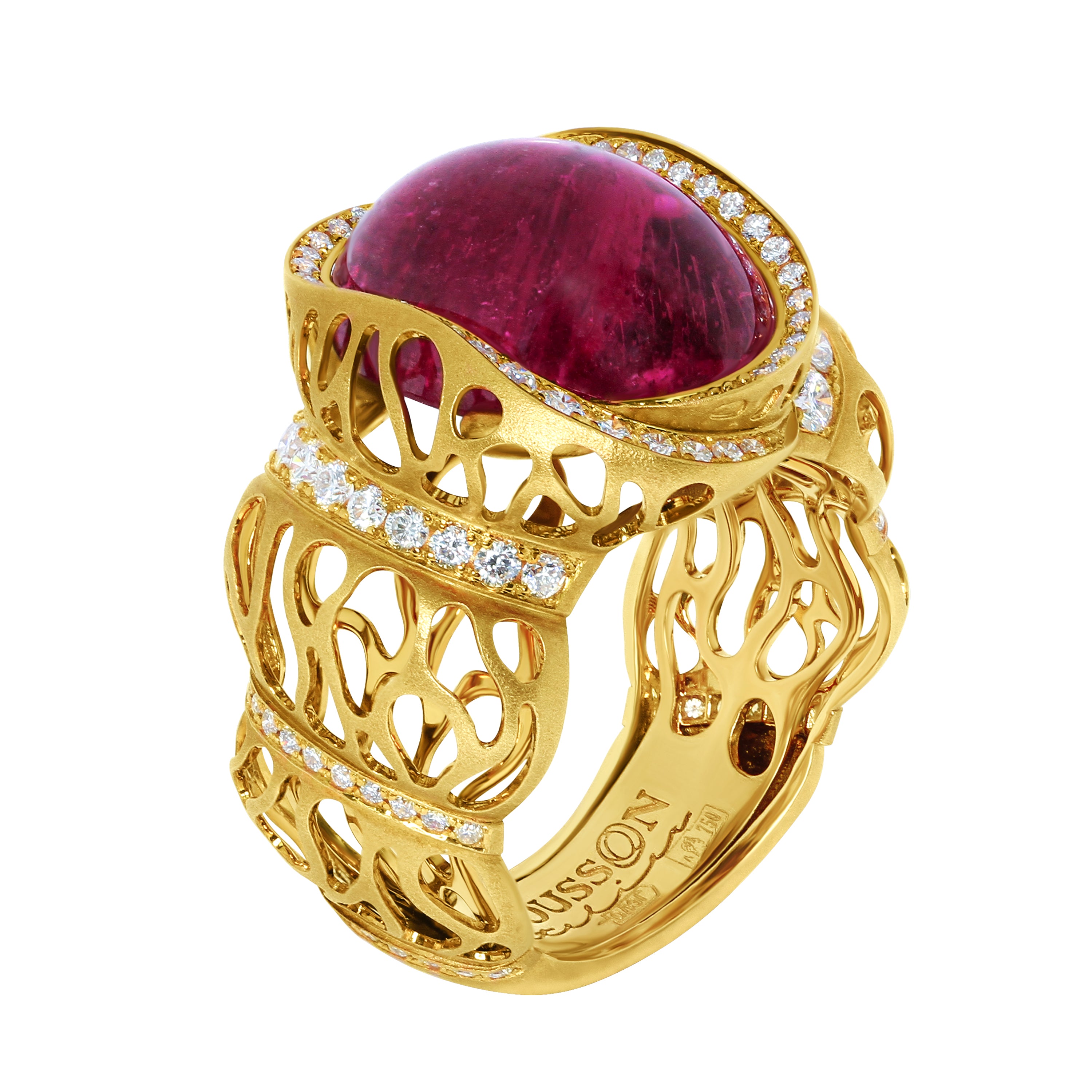 R 0161-0, 18K Yellow Gold, Rubellite Tourmaline, Diamonds Ring