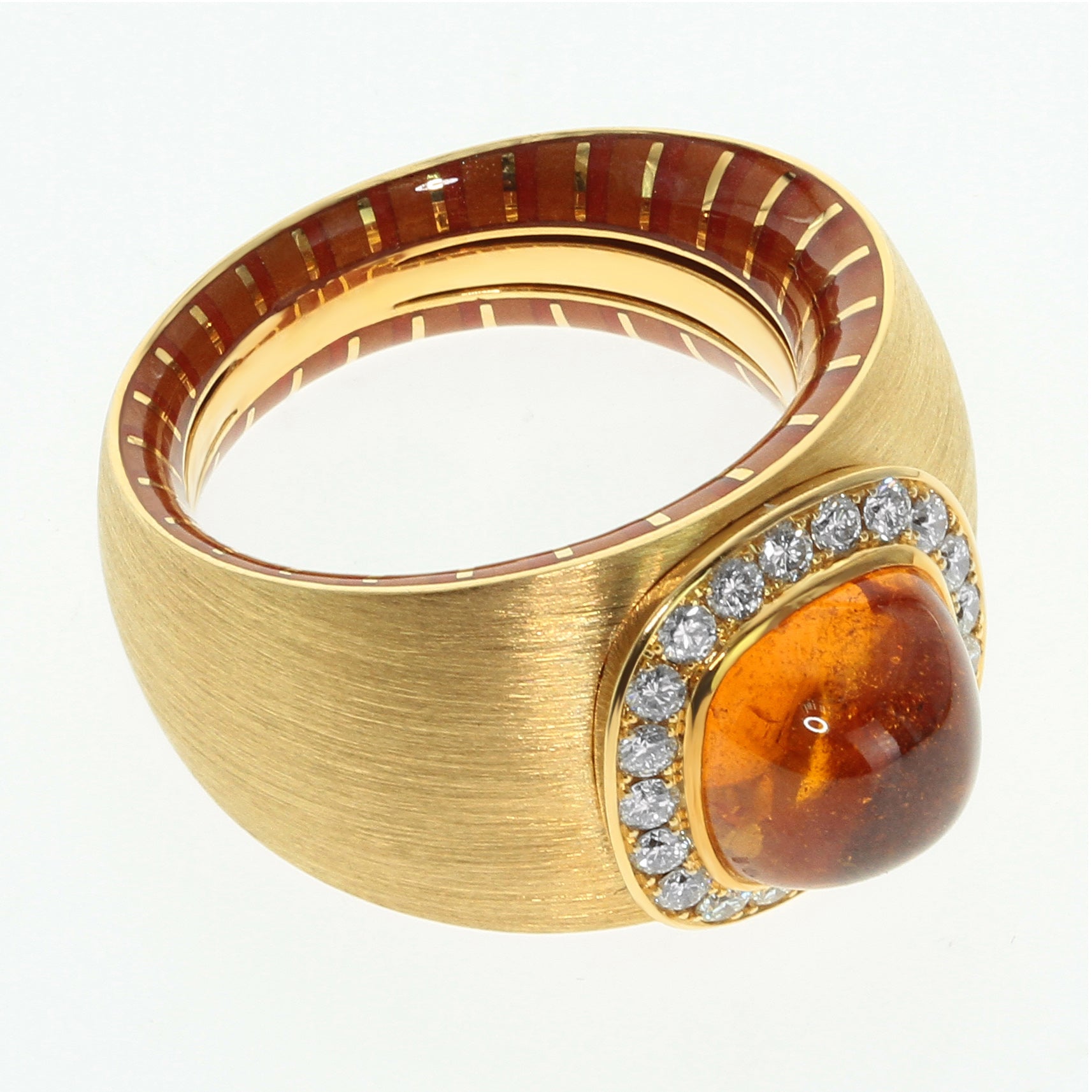 Enamel, Spessartine, Diamonds 18K Yellow Gold Ring, R 0176-71