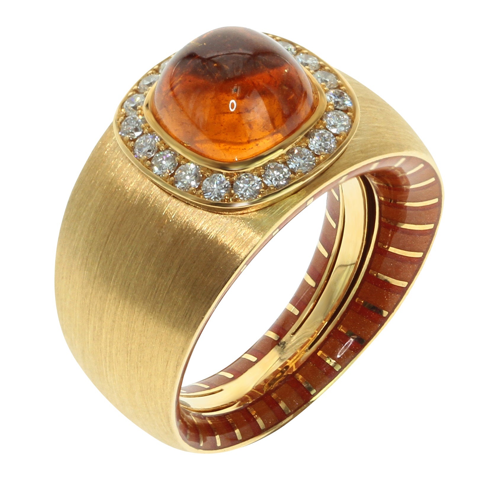 R 0176-71, 18K Yellow Gold, Enamel, Spessartine, Diamonds Ring