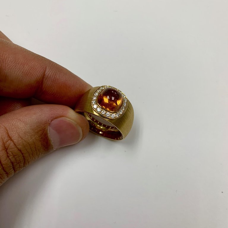 Enamel, Spessartine, Diamonds 18K Yellow Gold Ring, R 0176-71