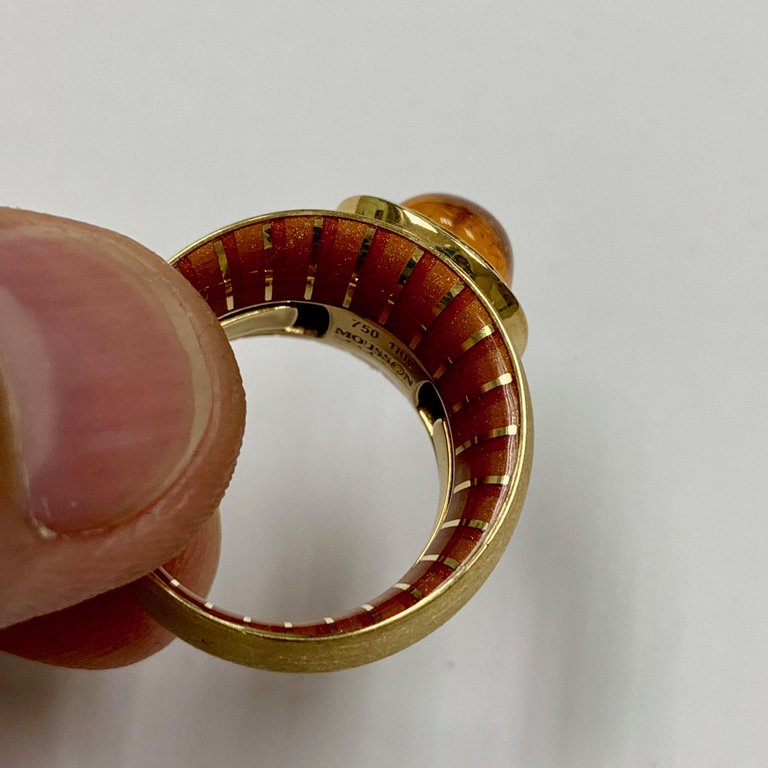 Enamel, Spessartine, Diamonds 18K Yellow Gold Ring, R 0176-71