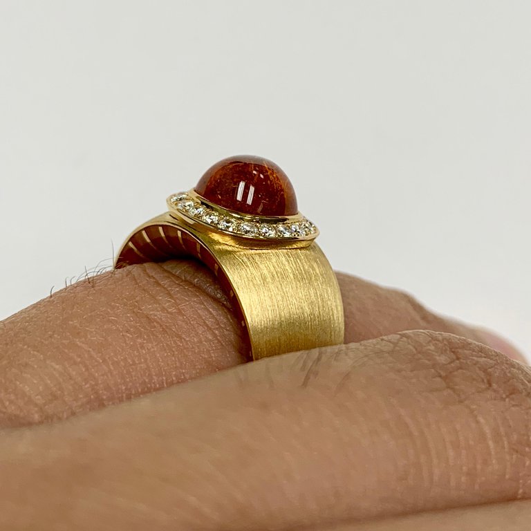 Enamel, Spessartine, Diamonds 18K Yellow Gold Ring, R 0176-71