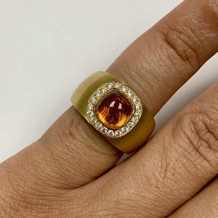 Enamel, Spessartine, Diamonds 18K Yellow Gold Ring, R 0176-71