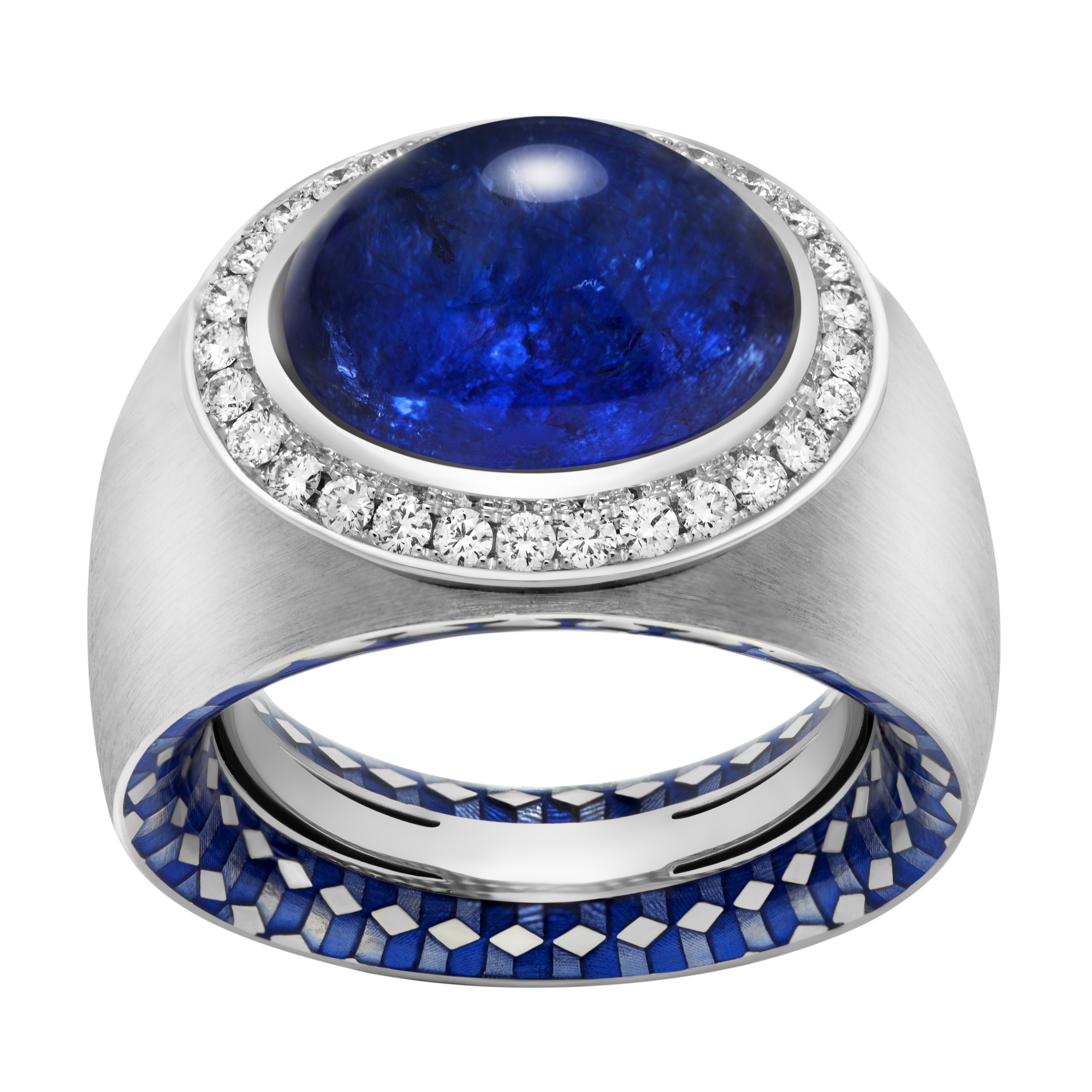 Enamel, Tanzanite, Diamonds 18K White Gold Ring, R 0178-60/1