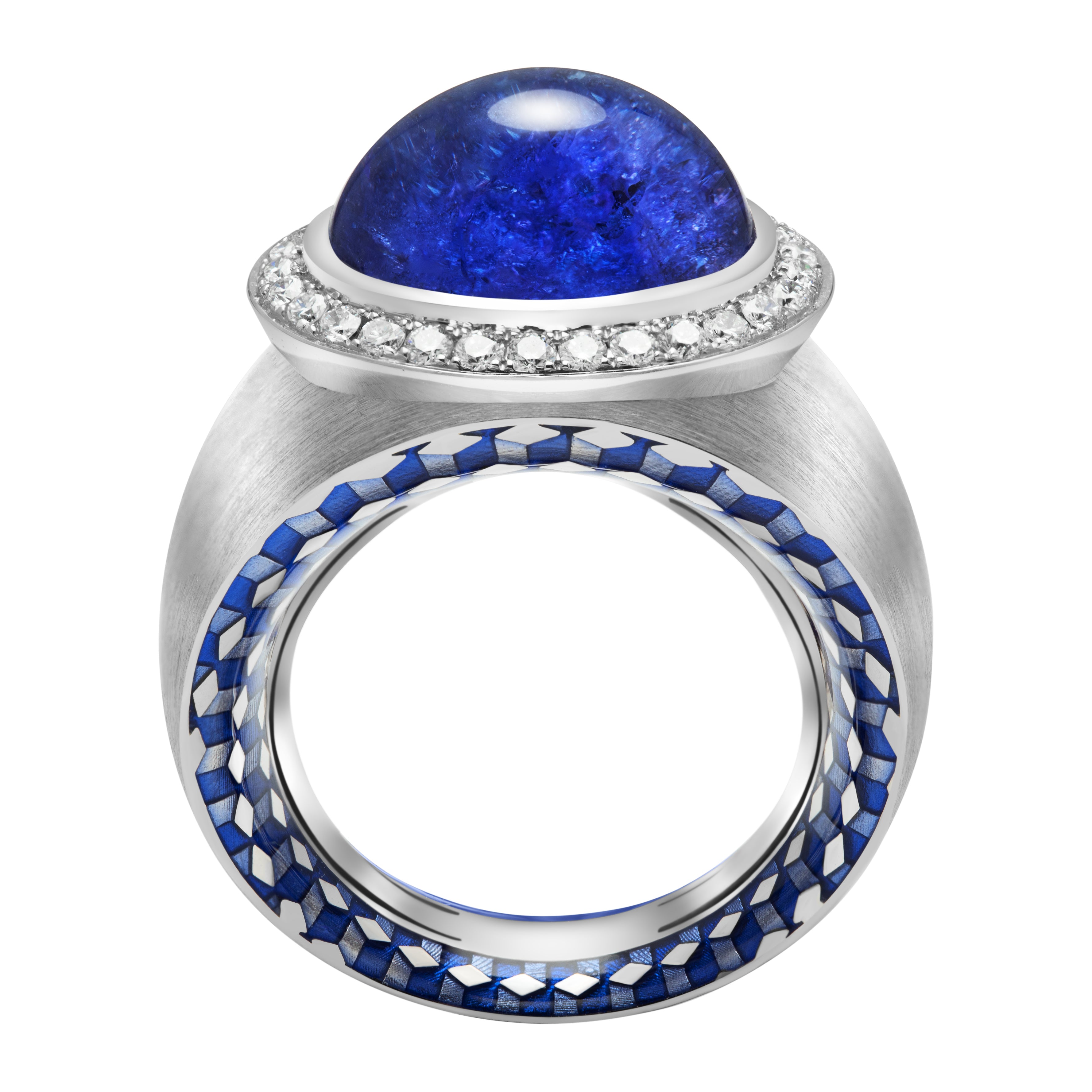 Enamel, Tanzanite, Diamonds 18K White Gold Ring, R 0178-60/1