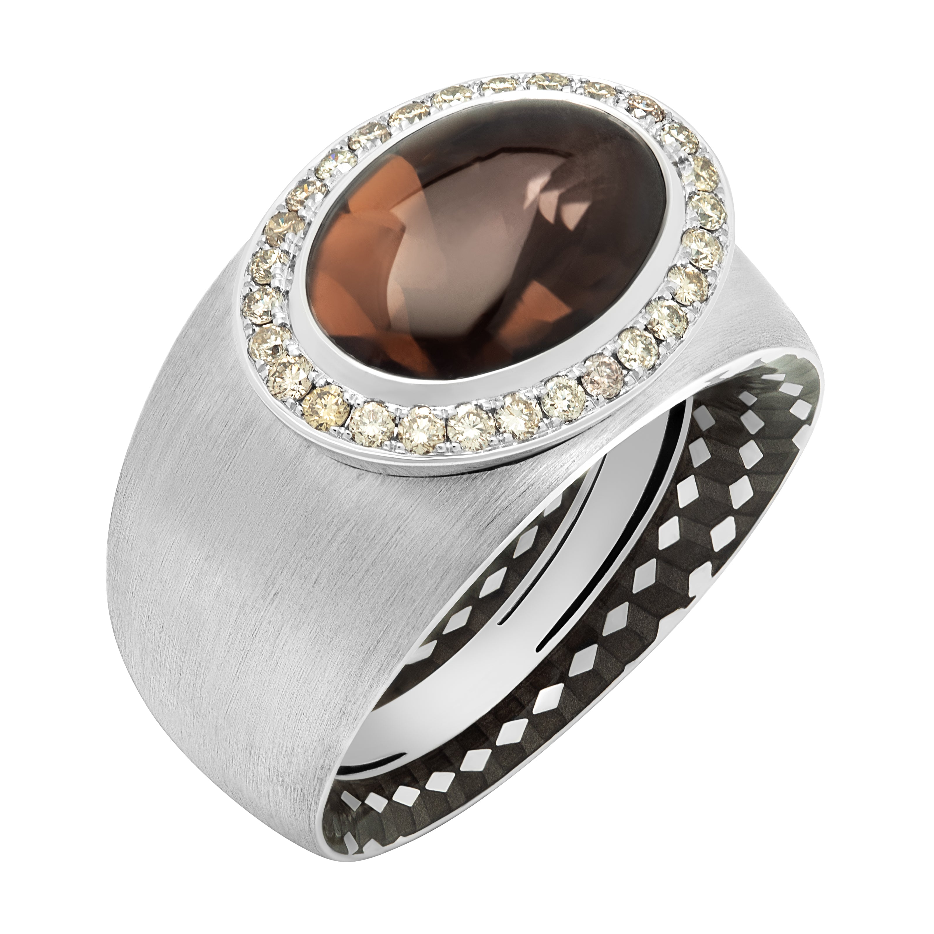 Enamel, Smoky Quartz, Champagne Diamonds 18K White Gold Ring, R 0178-60