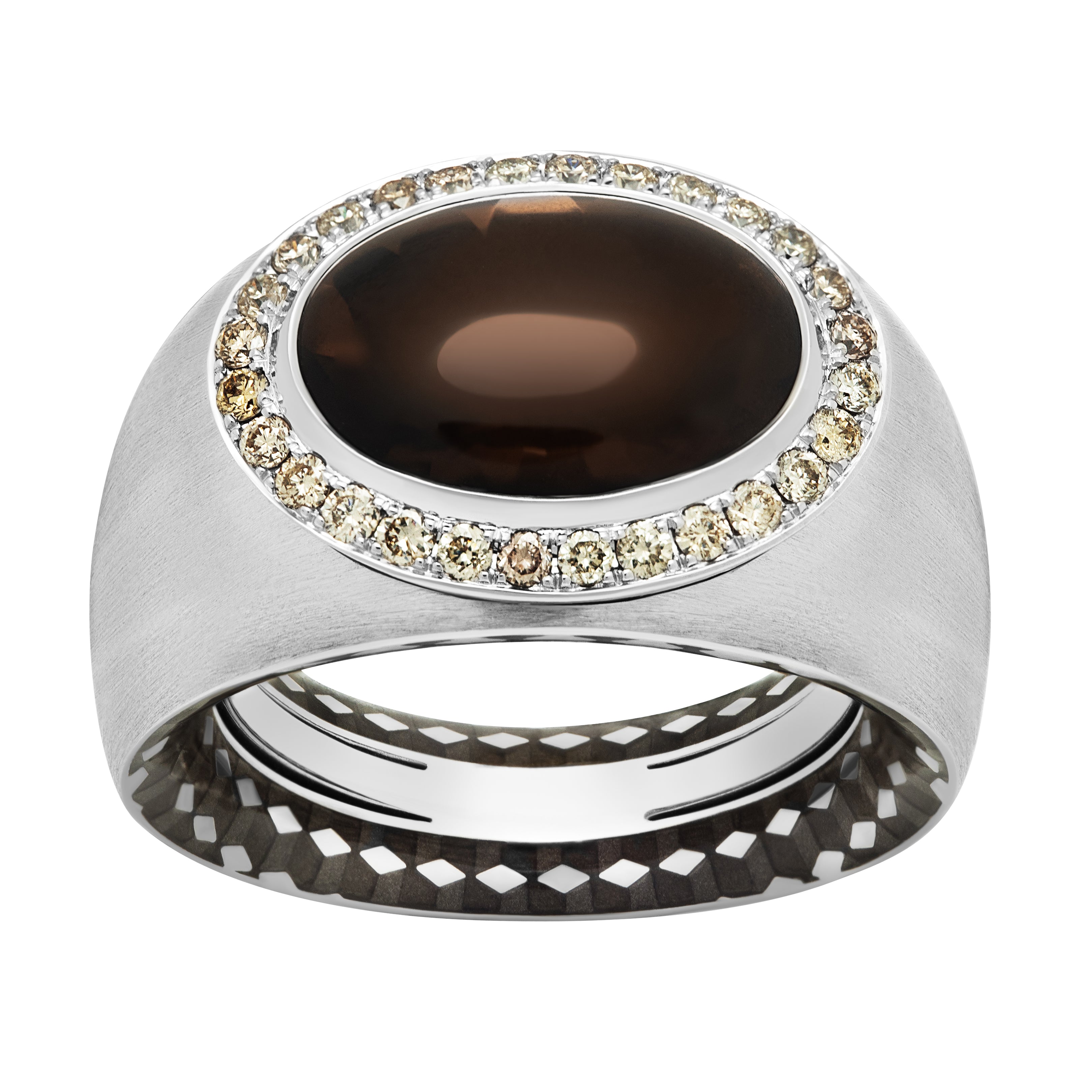 Enamel, Smoky Quartz, Champagne Diamonds 18K White Gold Ring, R 0178-60