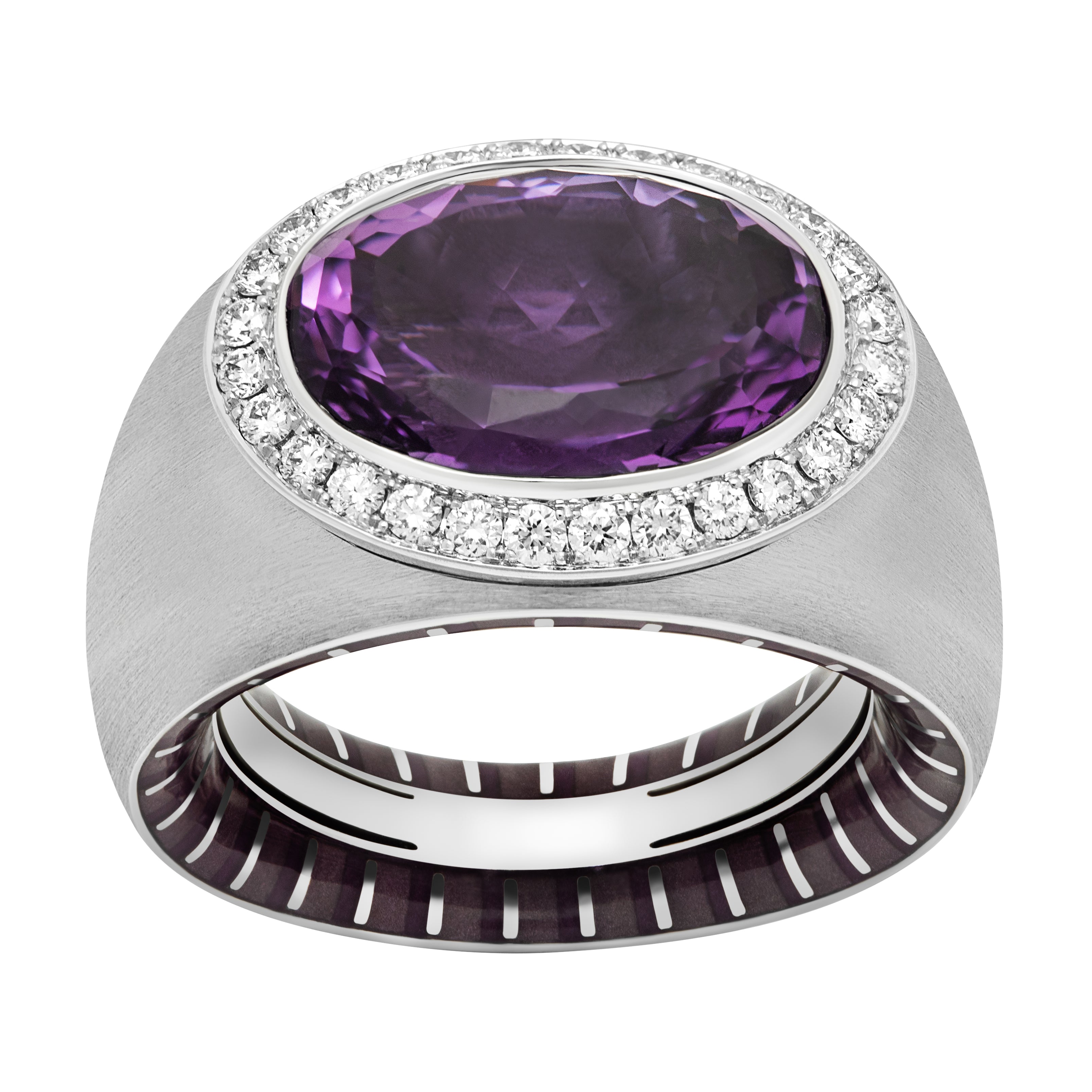 Enamel, Amethyst, Diamonds 18K White Gold Ring, R 0178-61