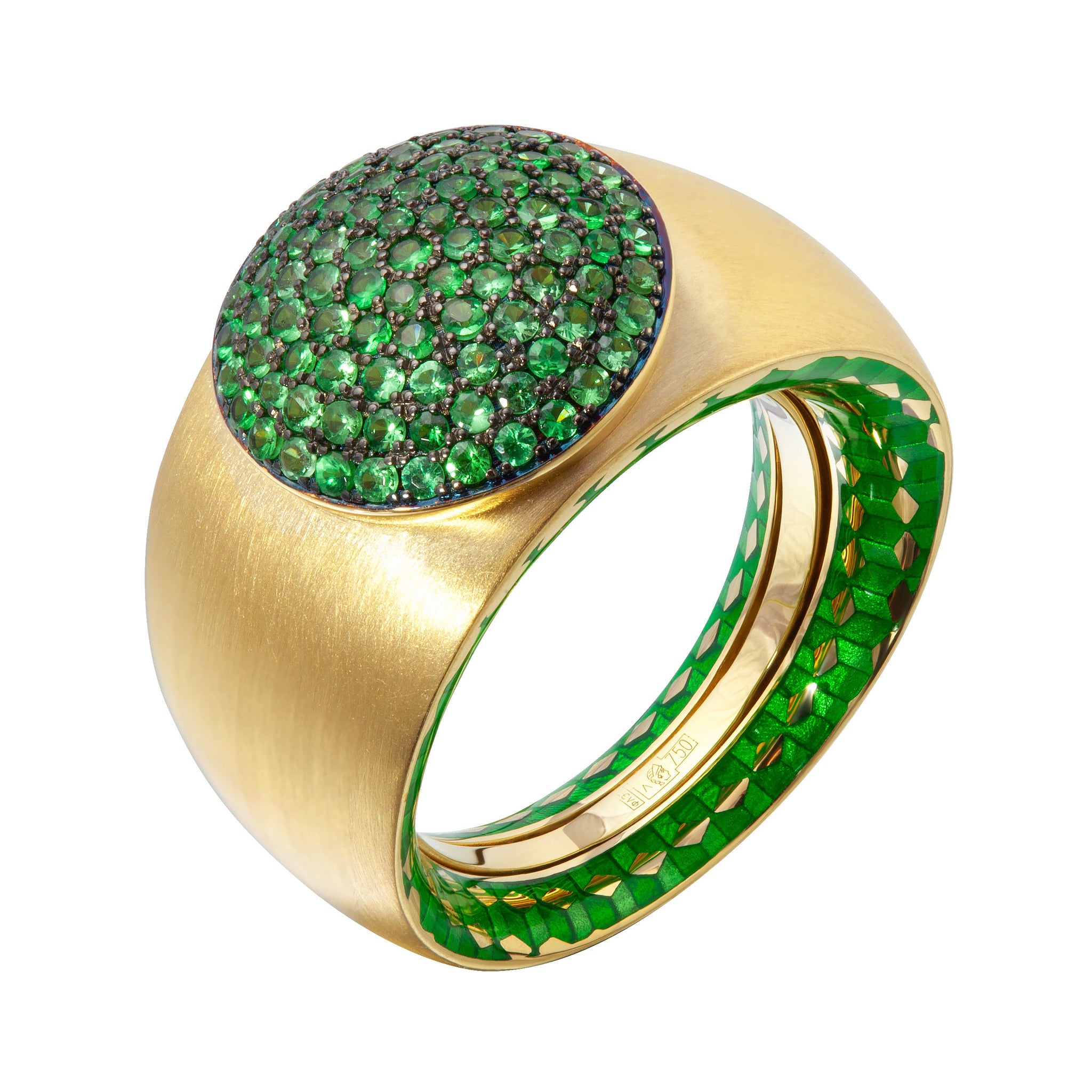 Tsavorite, Enamel 18K Yellow Gold Ring, R 0178-70