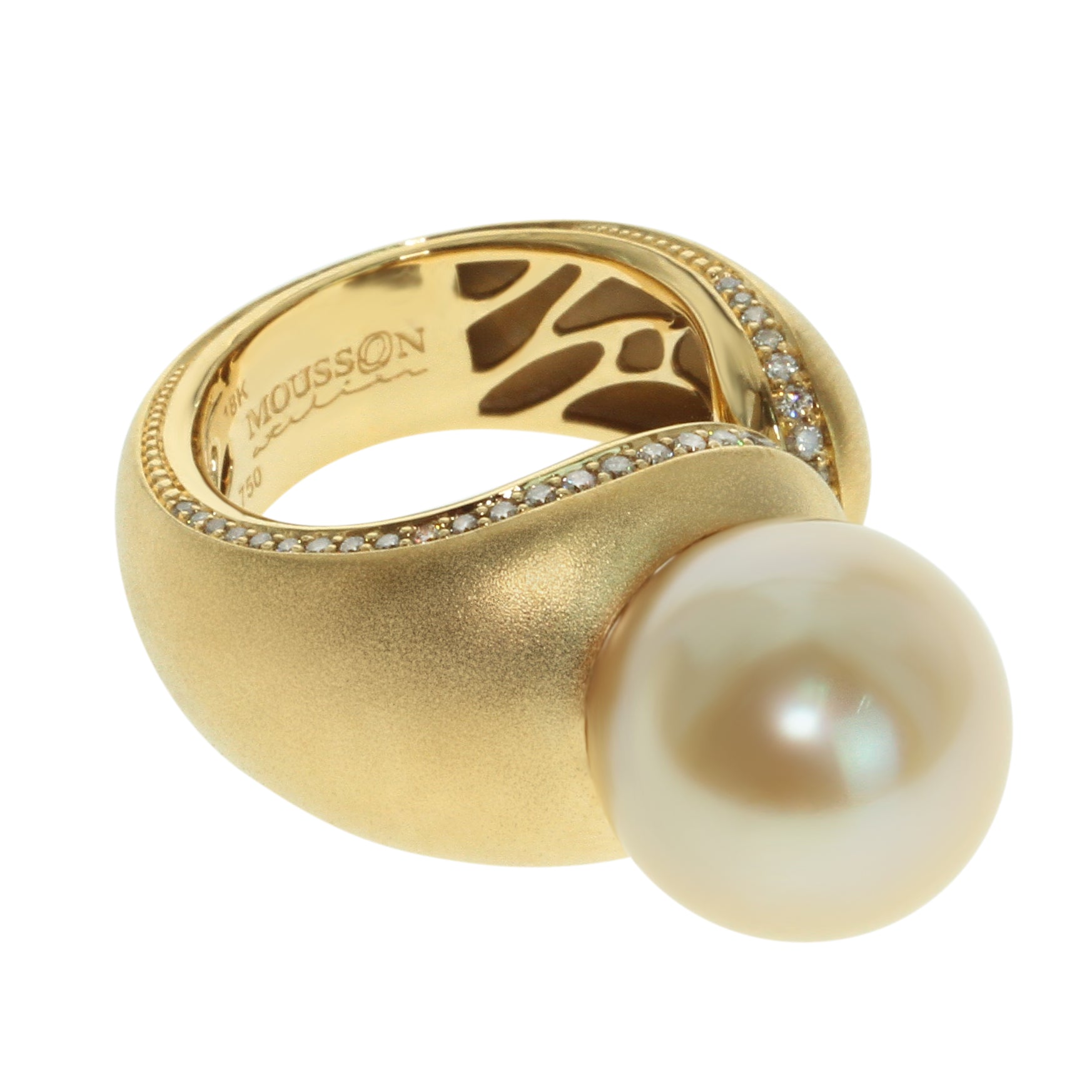 South Sea Pearl, Champagne Diamonds 18K Yellow Gold Ring, R 0216-0