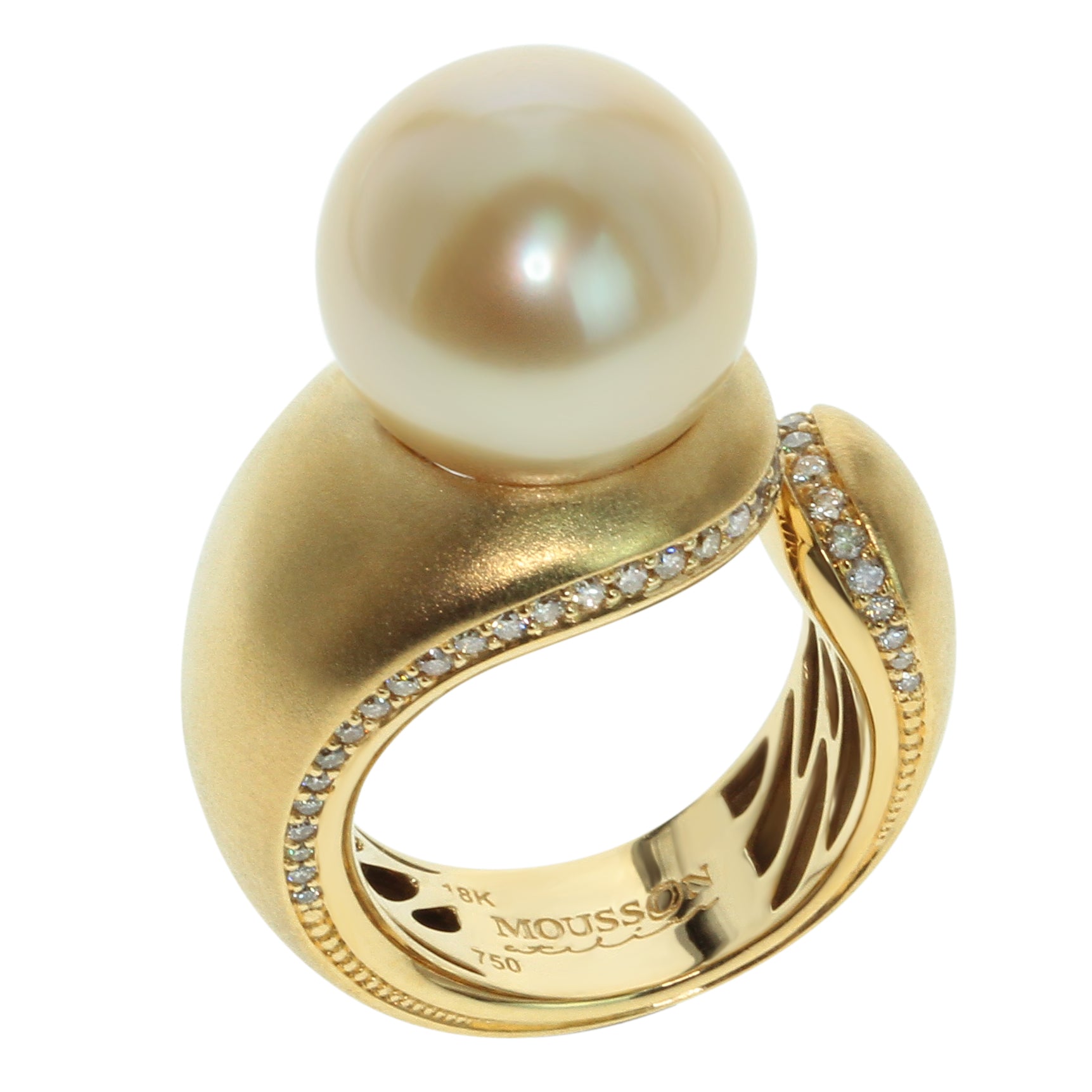 South Sea Pearl, Champagne Diamonds 18K Yellow Gold Ring, R 0216-0