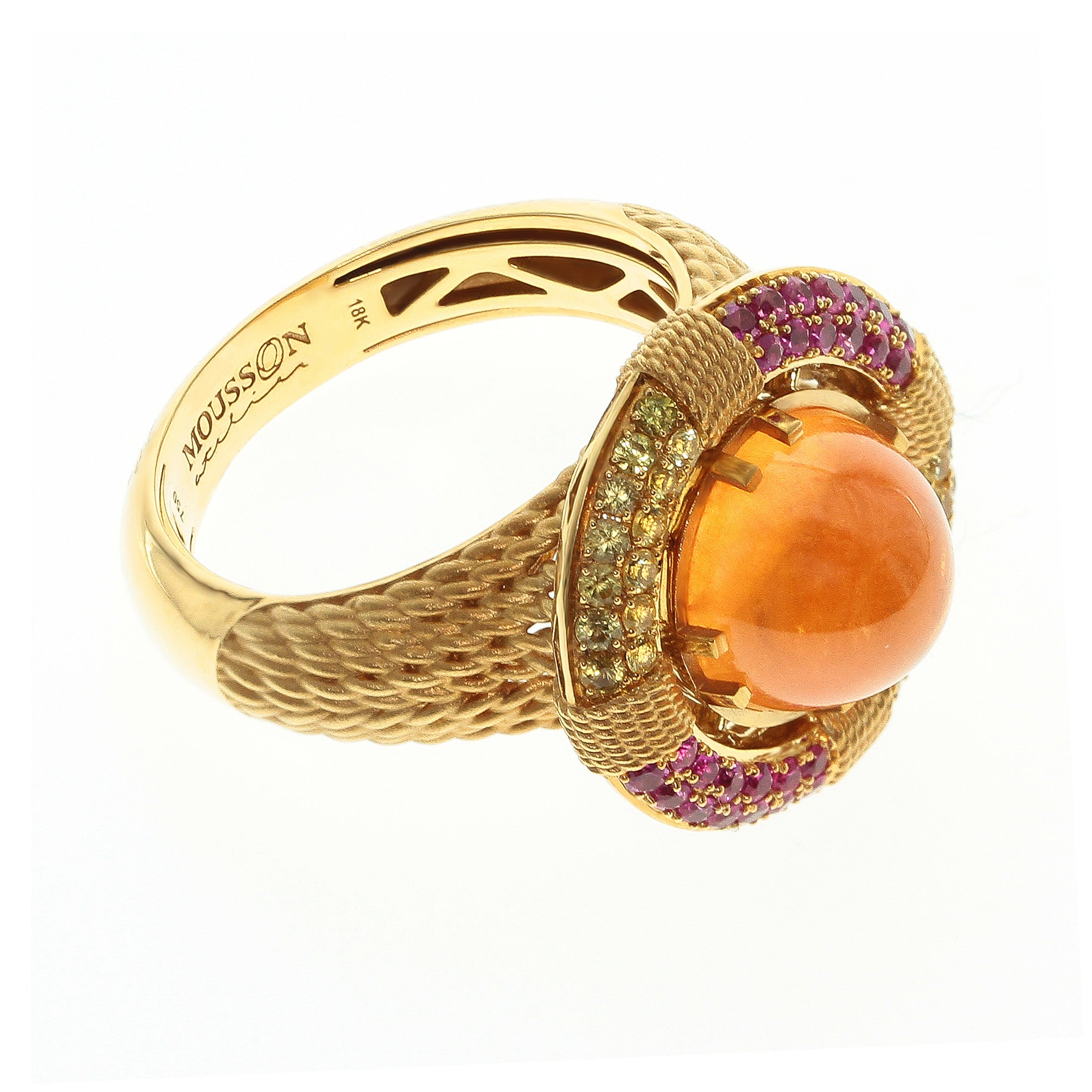 Spessartine Garnet, Pink and Yellow Sapphires, 18K Yellow Gold Lifebuoy Ring, R 0293-0