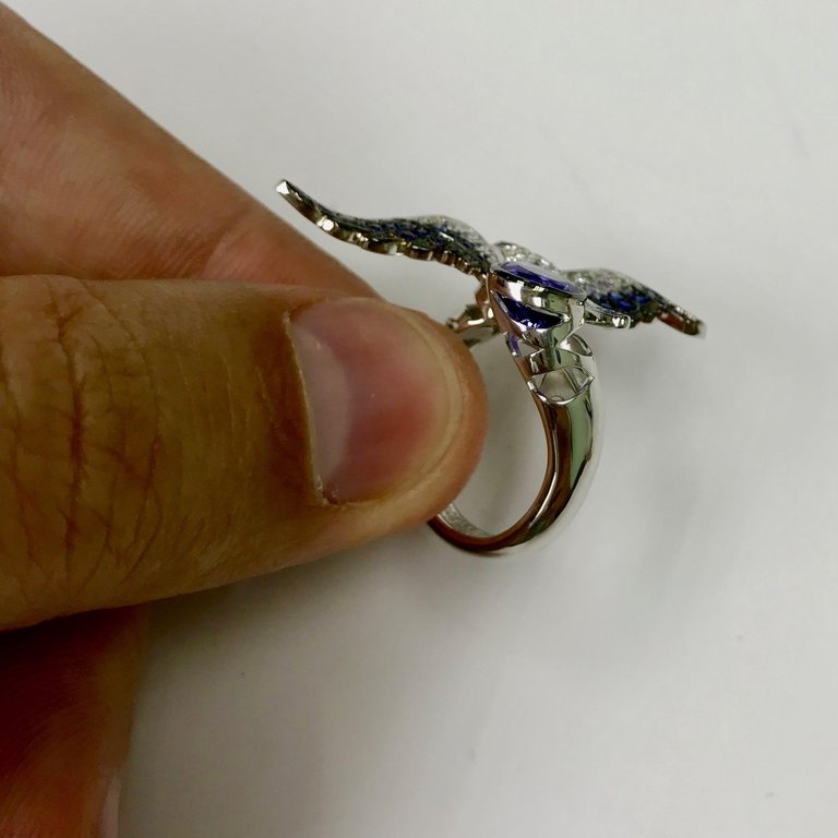 Diamonds, Blue Sapphire, Tanzanite 18K White Gold Ring, R 0294-1