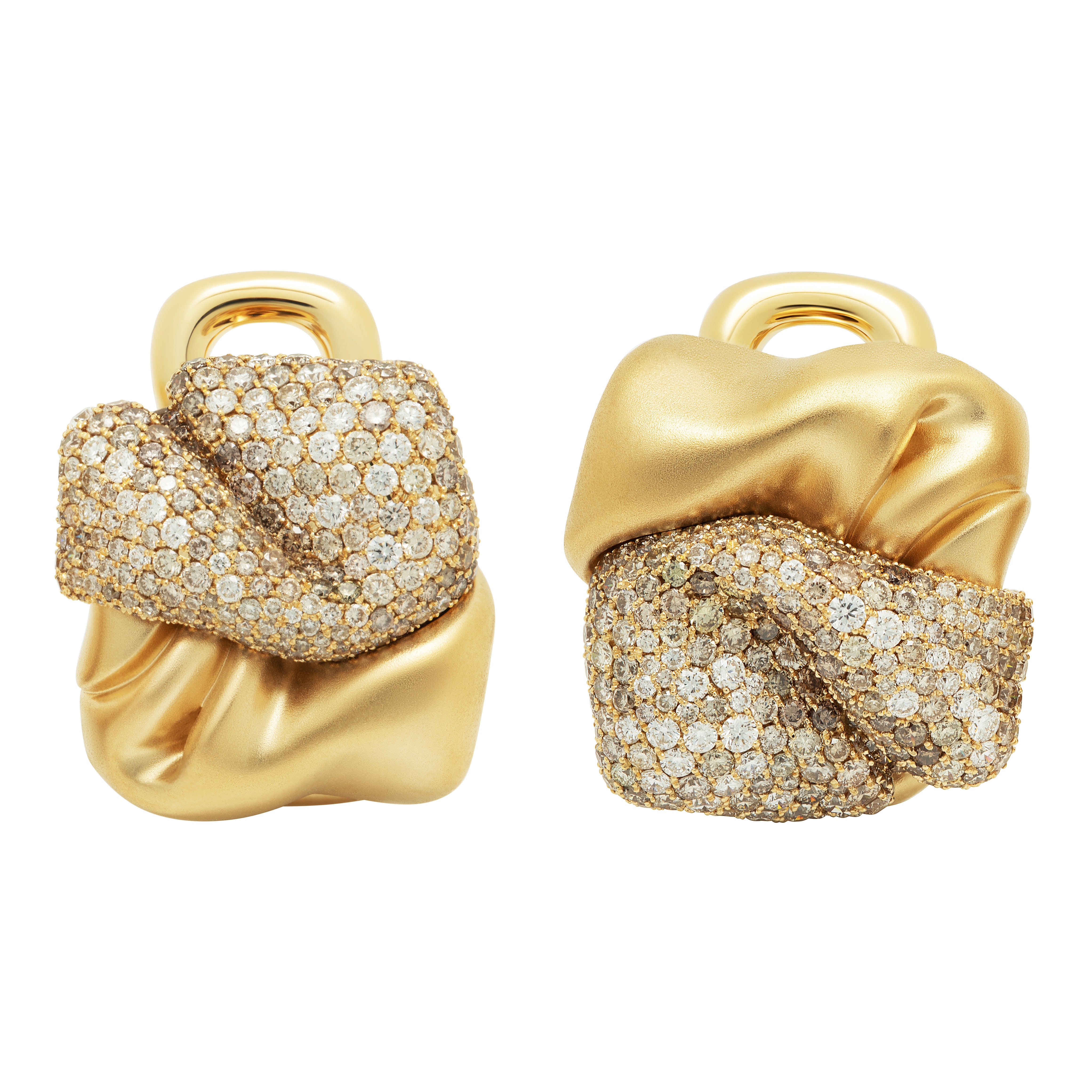 Champagne and White Diamonds 18K Yellow Gold Earrings, E 0132-0