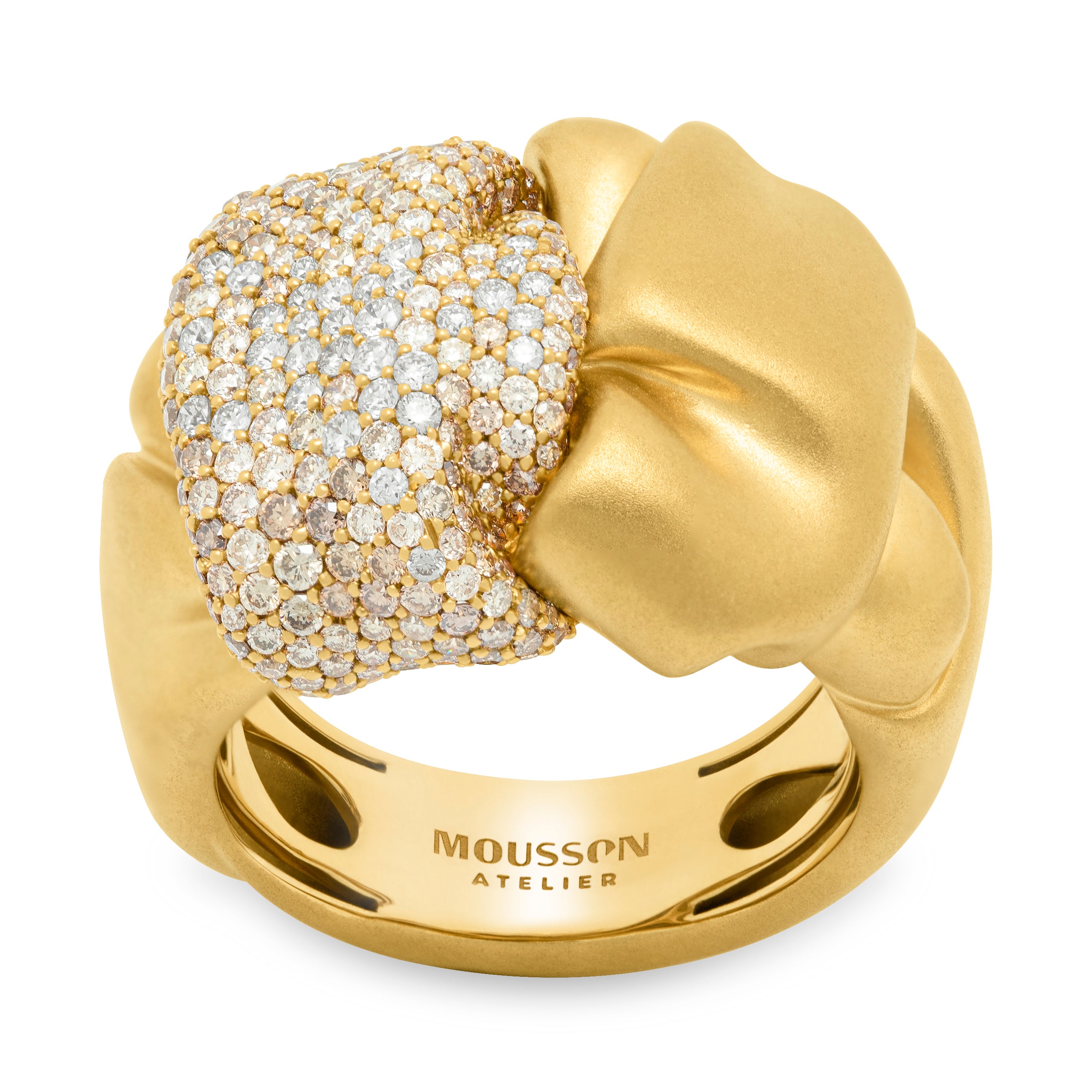 White and Champagne Diamonds 18K Yellow Gold Ring, R 0132-2