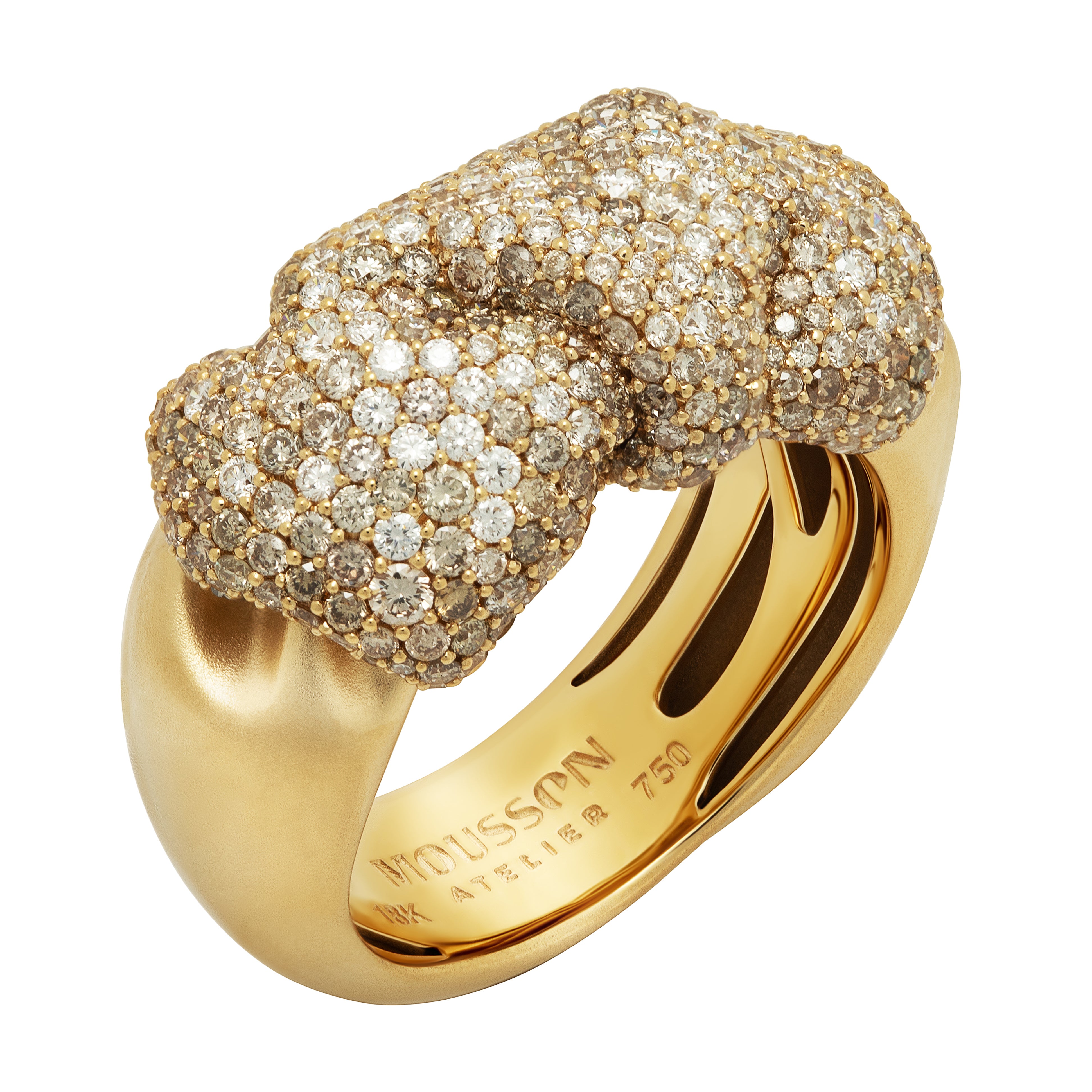 White and Champagne Diamonds 18K Yellow Gold Ring, R 0132-3