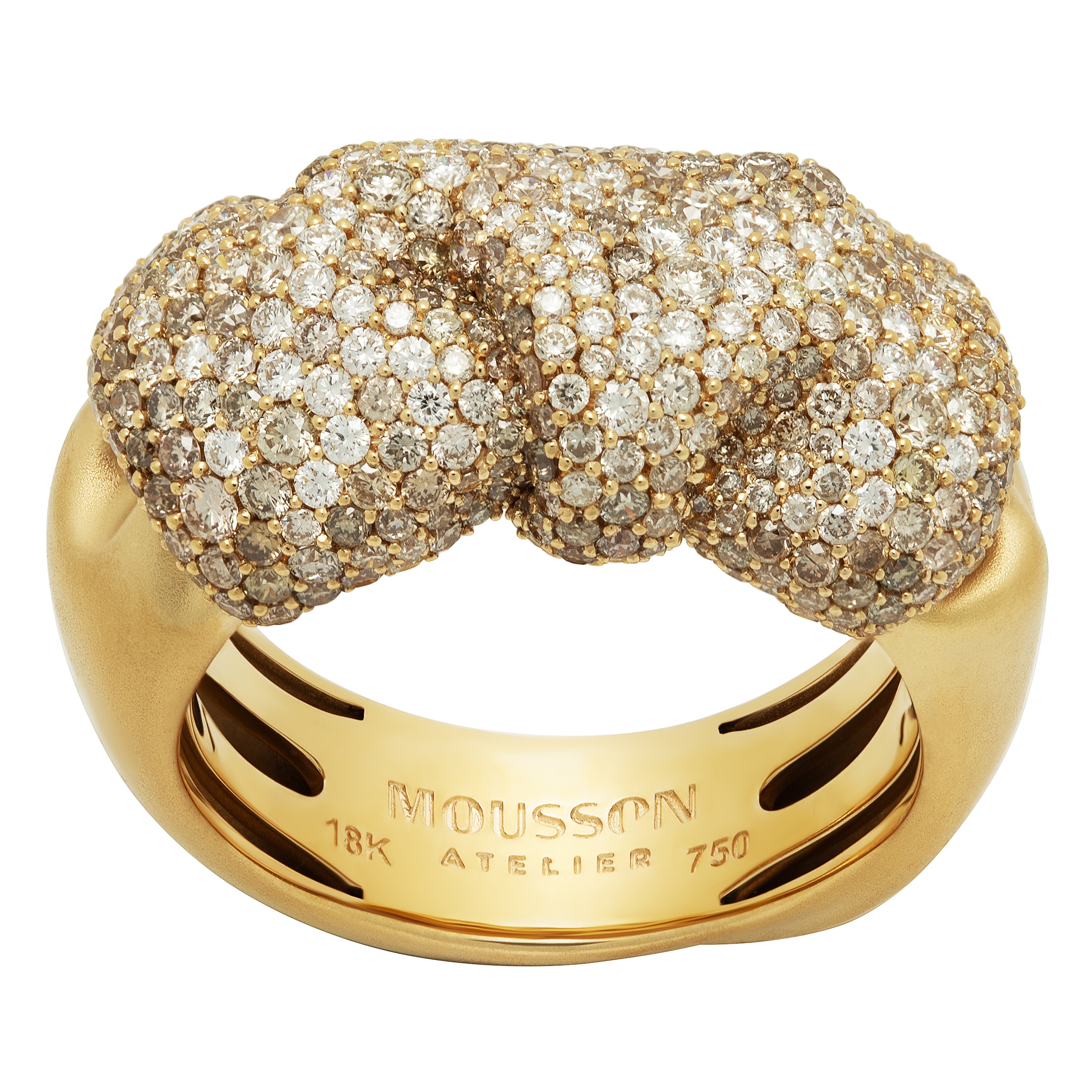 White and Champagne Diamonds 18K Yellow Gold Ring, R 0132-3