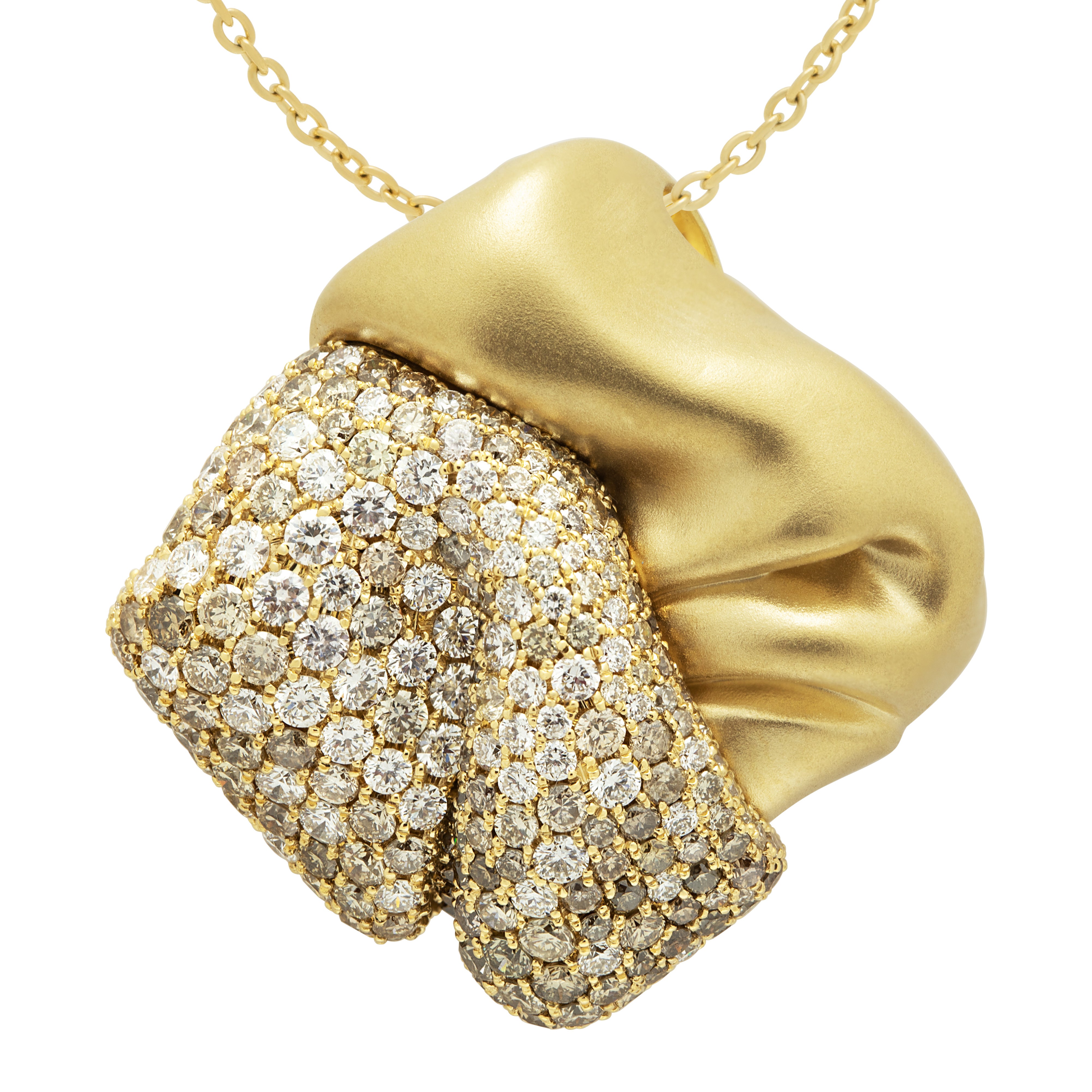 White and Champagne Diamonds 18K Yellow Matte Gold Pendant, P 0132-1