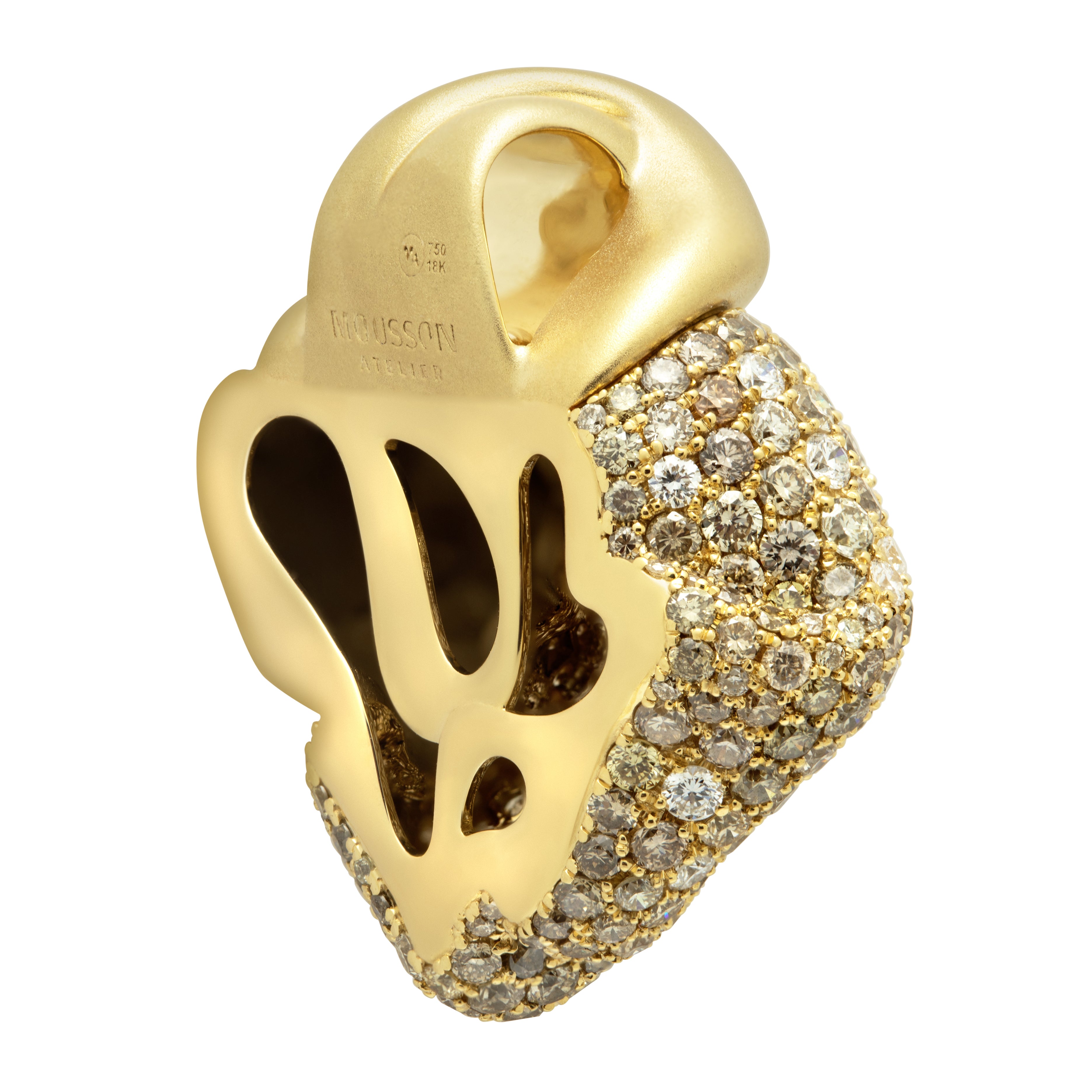 White and Champagne Diamonds 18K Yellow Matte Gold Pendant, P 0132-1