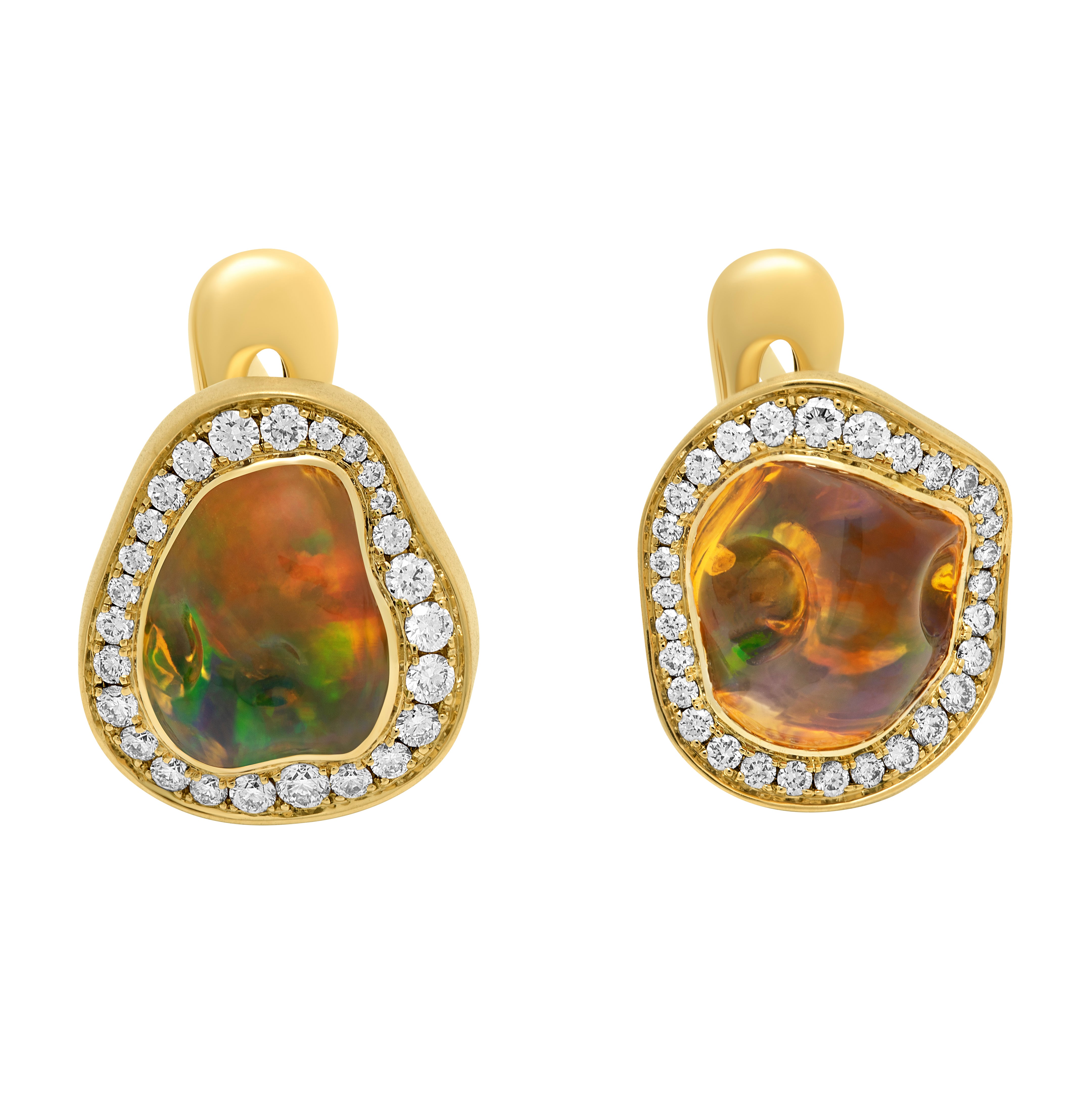 Mexican Fire Opal, Diamonds 18K Yellow Gold Earrings, E 0029-58/1