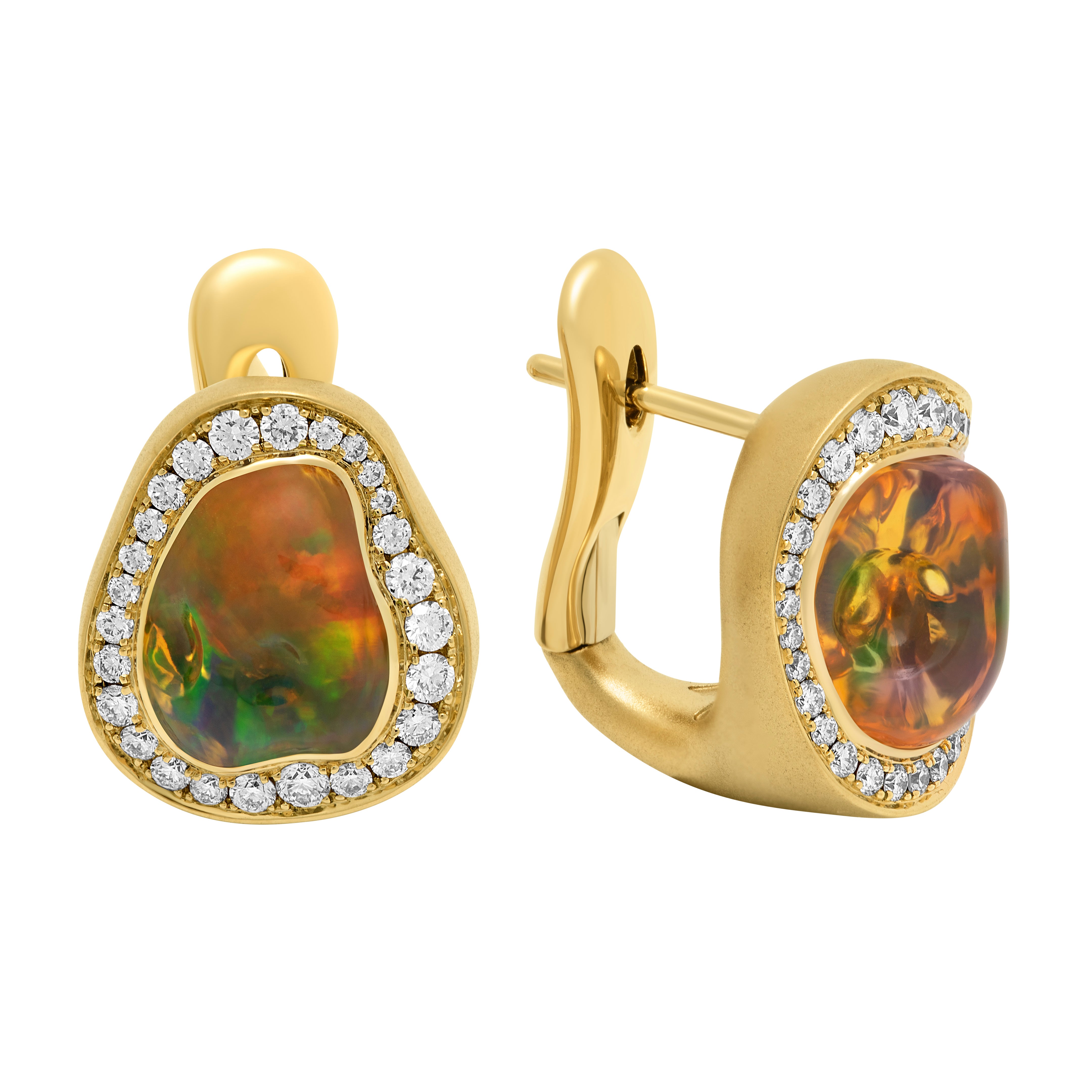 Mexican Fire Opal, Diamonds 18K Yellow Gold Earrings, E 0029-58/1