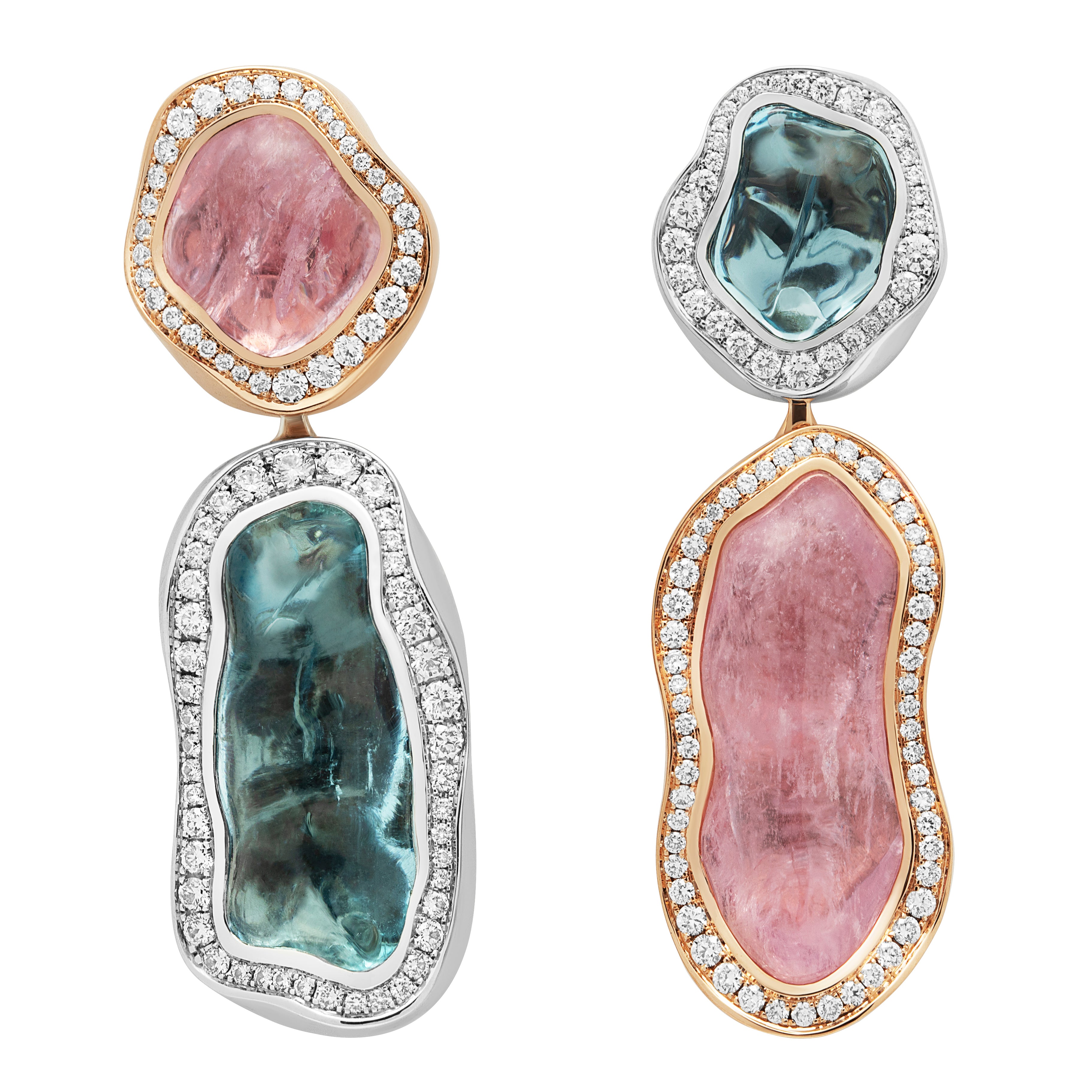 Aquamarine, Morganite, Diamonds 18K Rose and White Gold, Earrings, E 0030-48/1