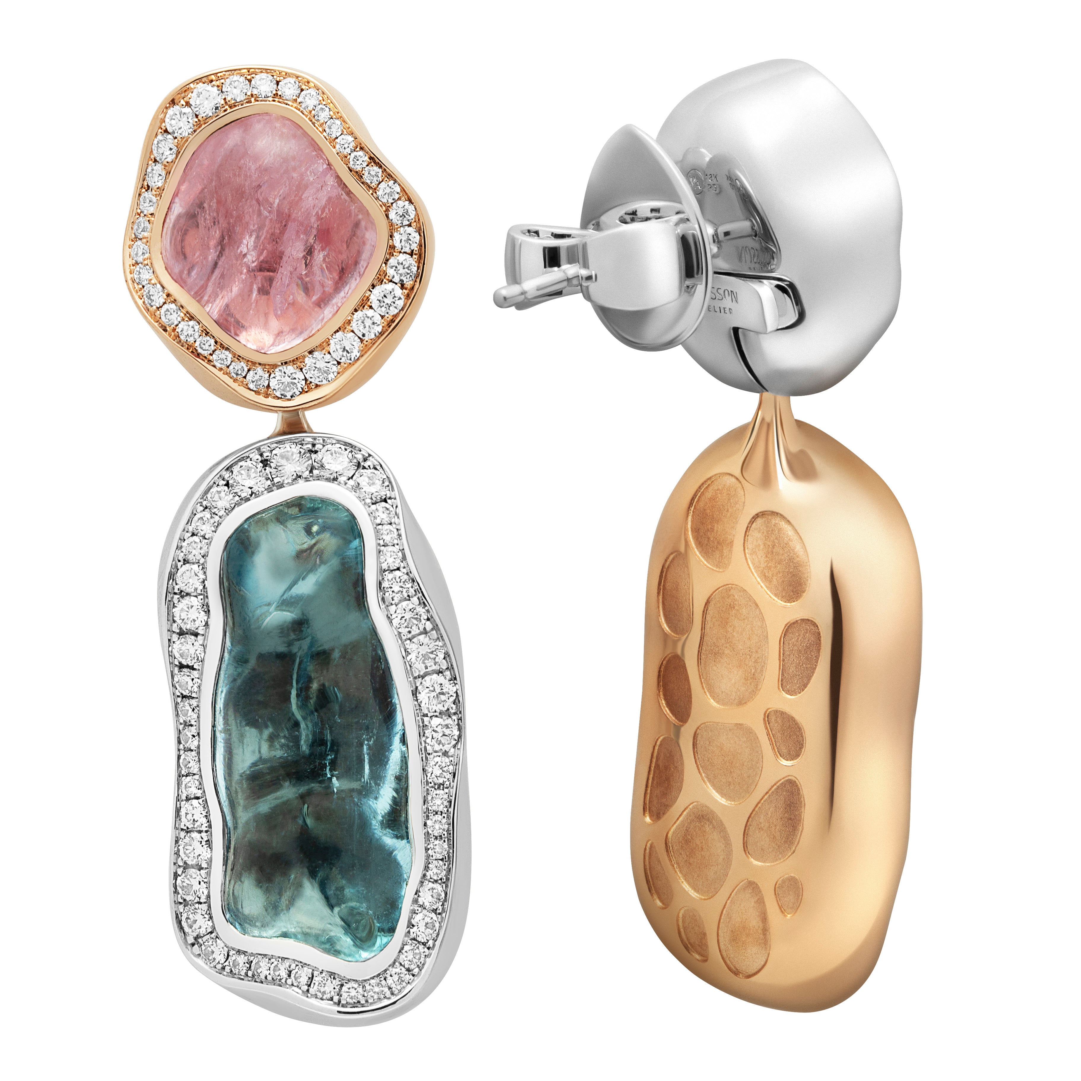 Aquamarine, Morganite, Diamonds 18K Rose and White Gold, Earrings, E 0030-48/1