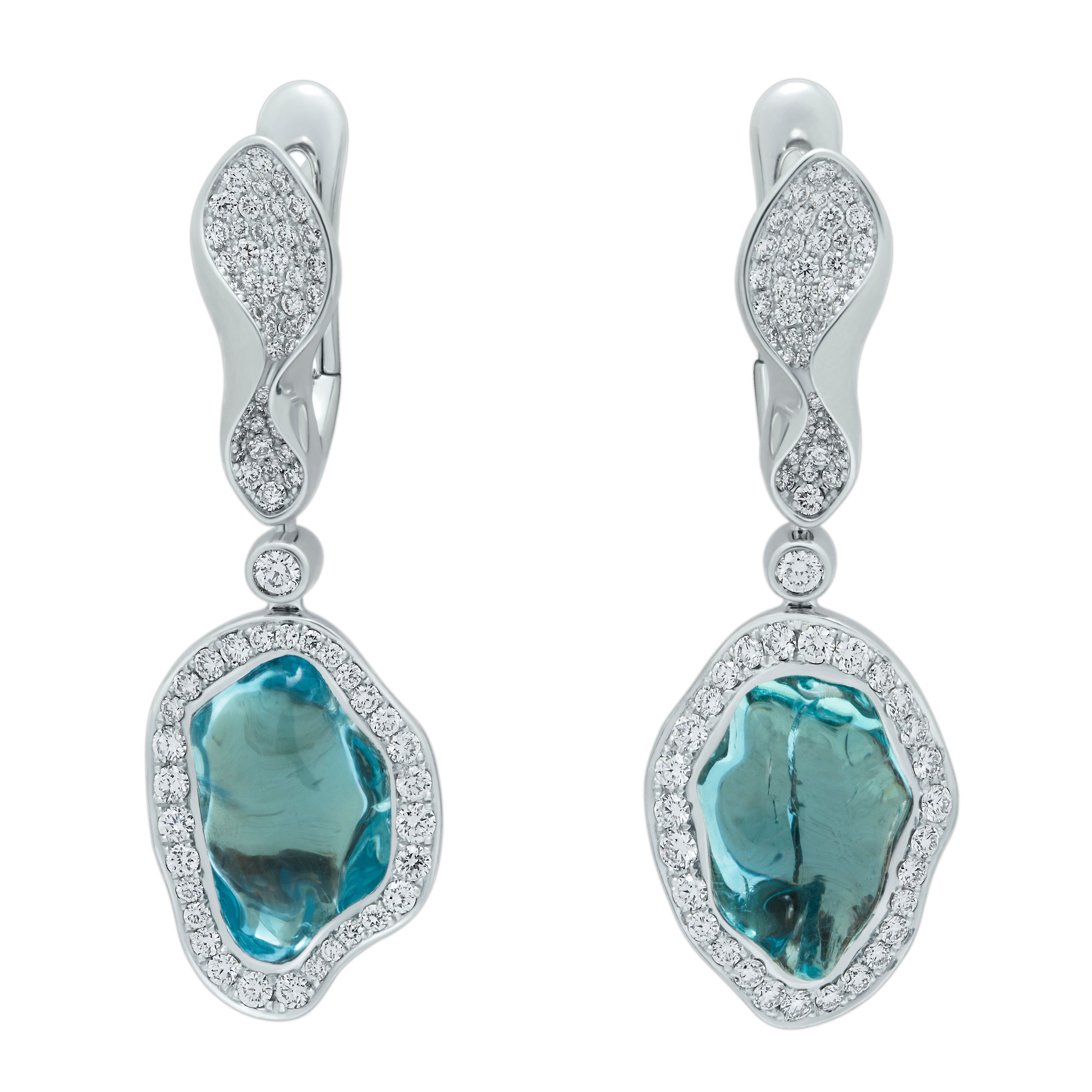 Aquamarines, Diamonds Earrings 18K White Gold, E 0030-5/1