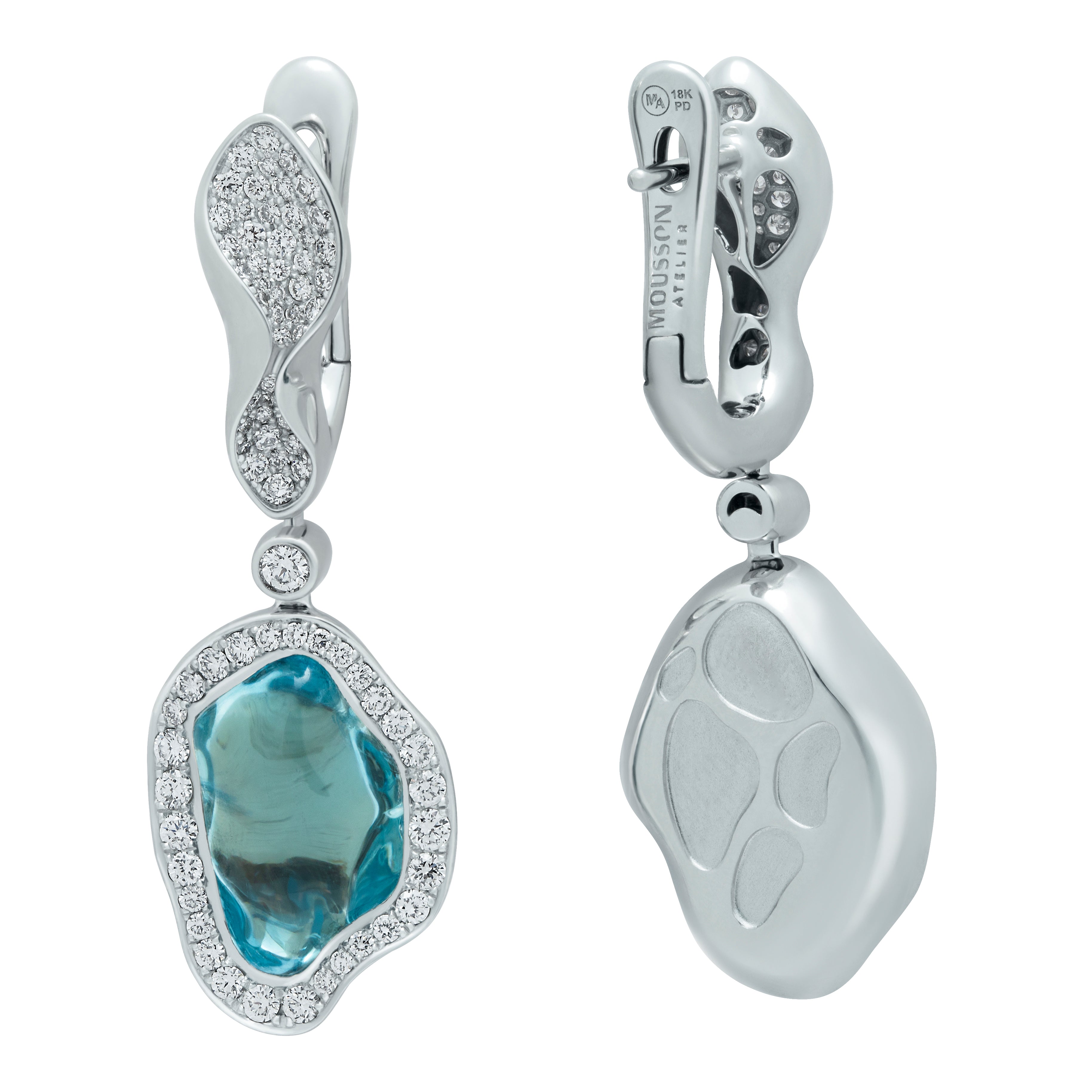 Aquamarines, Diamonds Earrings 18K White Gold, E 0030-5/1