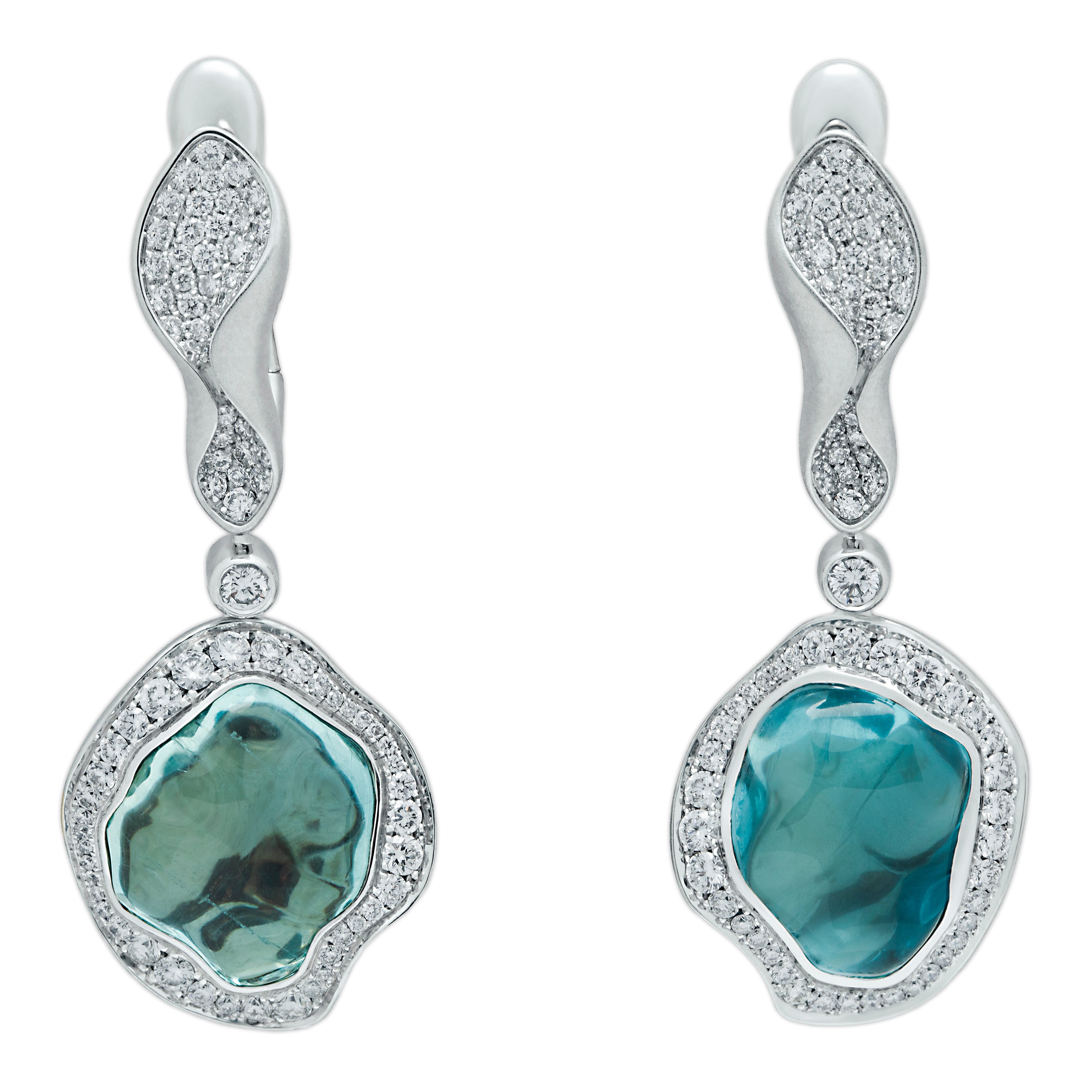 Aquamarines, Diamonds Earrings 18K White Gold, E 0030-6/1