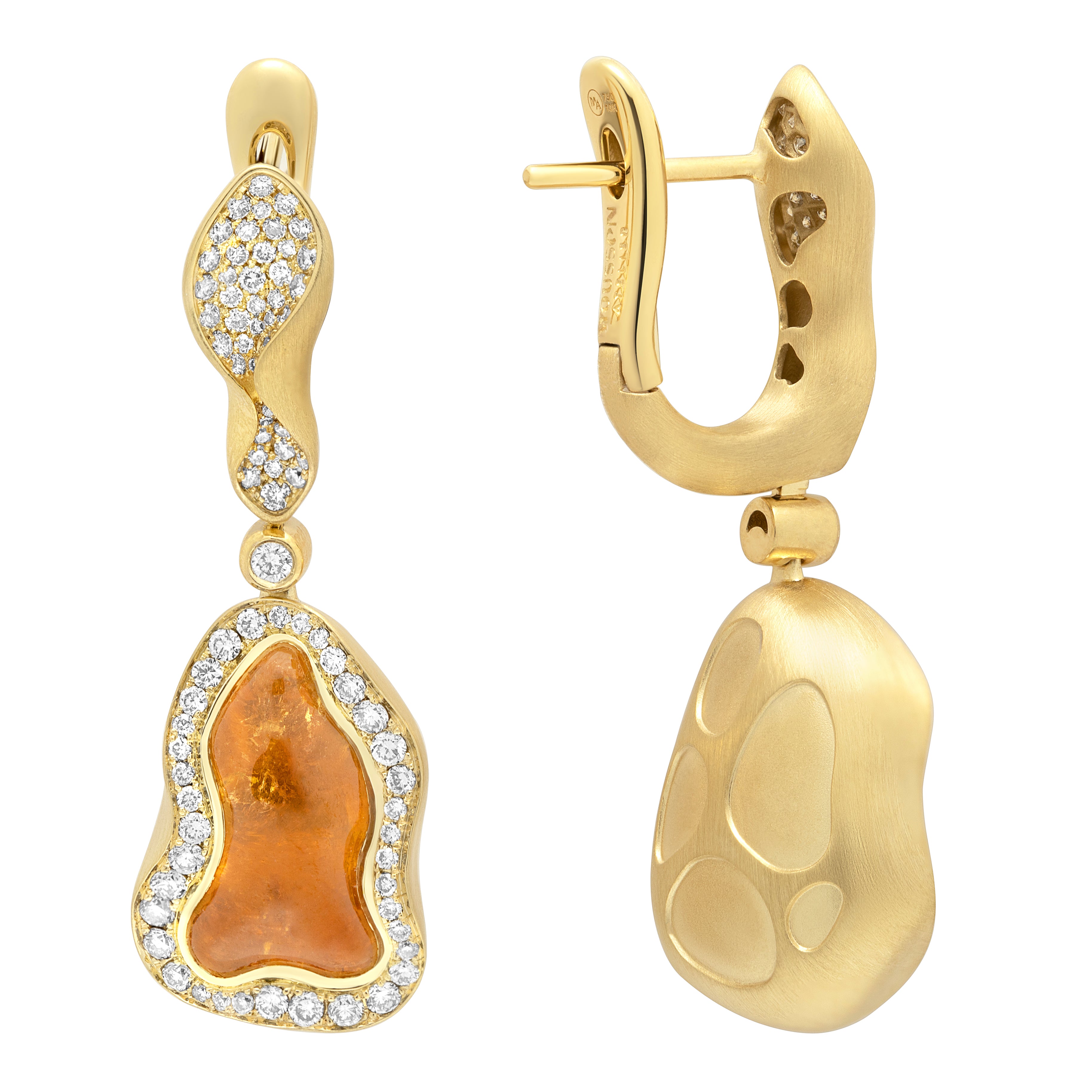 Spessartine Garnet, Champagne Diamonds 18K Yellow Gold Earrings, E 0030-83/1